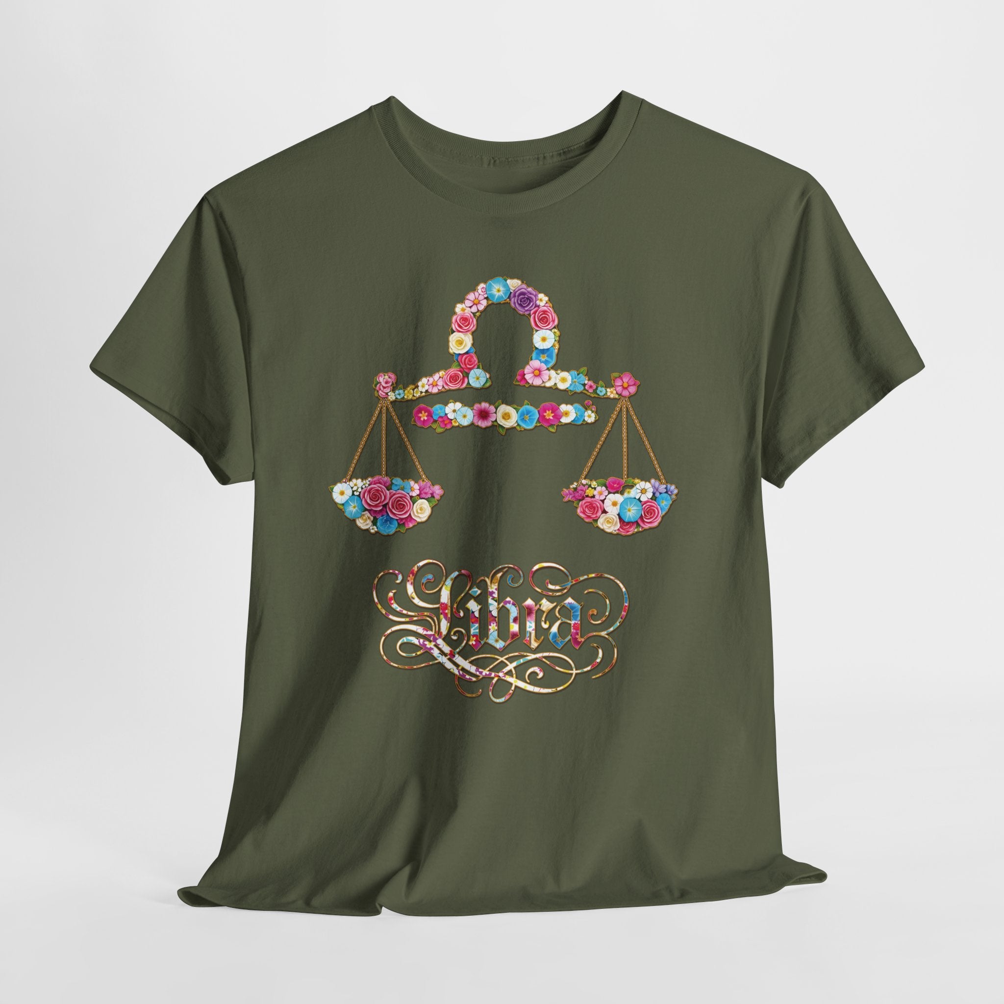 Libra Floral Zodiac Tee - Unisex Heavy Cotton Shirt, Astrology Gift, Horoscope T-Shirt, Birthday Present, Libra Season Apparel