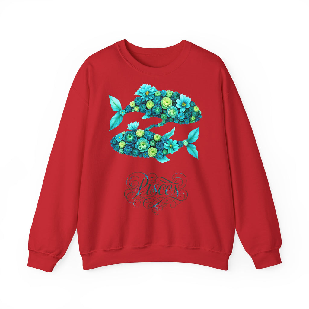 Fische: Frontprint, Unisex Sweatshirt, florales Sternzeichen, Zodiac Astrologie (Pisces)