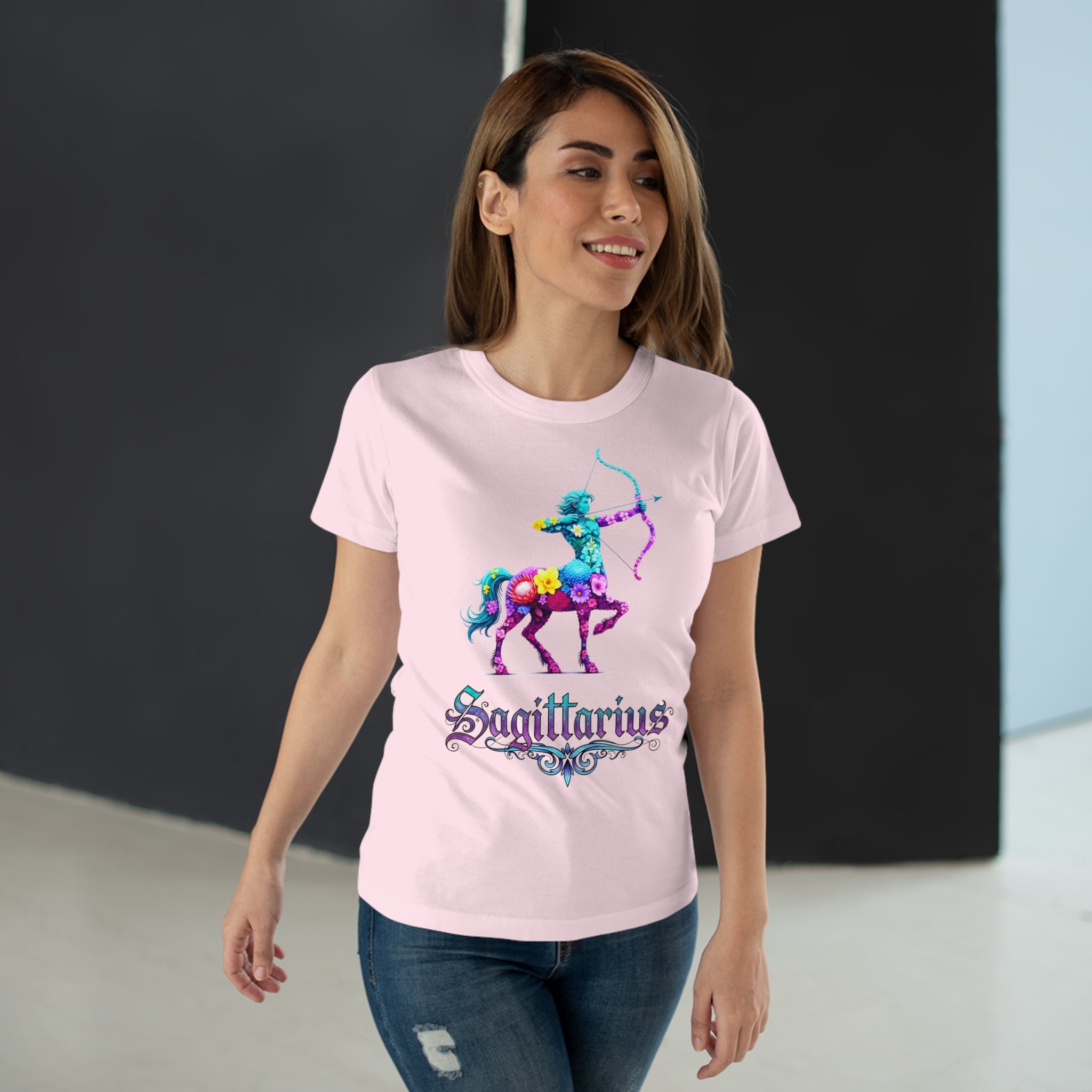 Schütze: Frontprint, Womens' T-Shirt, florales Sternzeichen, Zodiac Astrologie (Sagittarius)