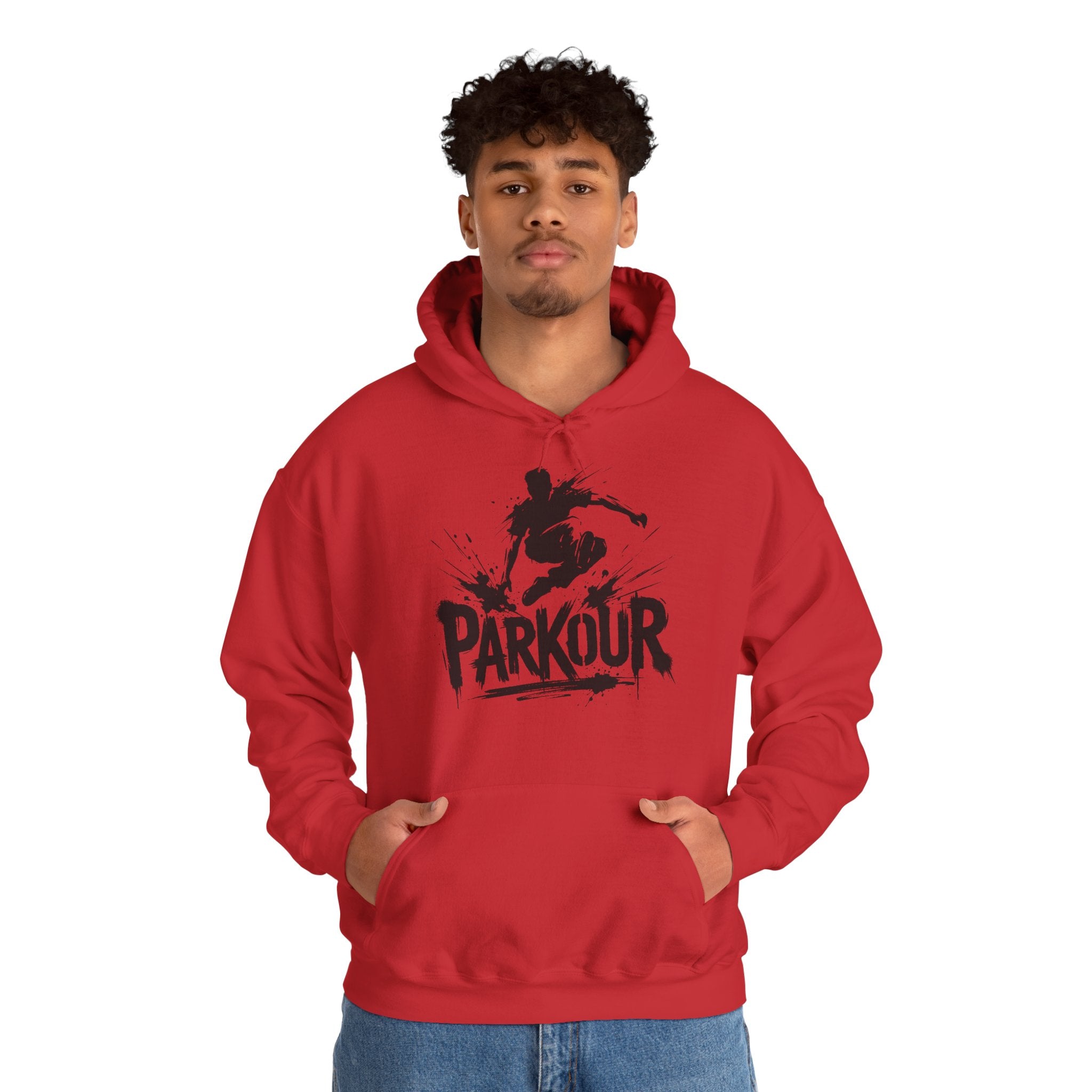 Parkour 01: Frontprint, Unisex Hoodie - Urban Stunt Silhouette Crewneck
