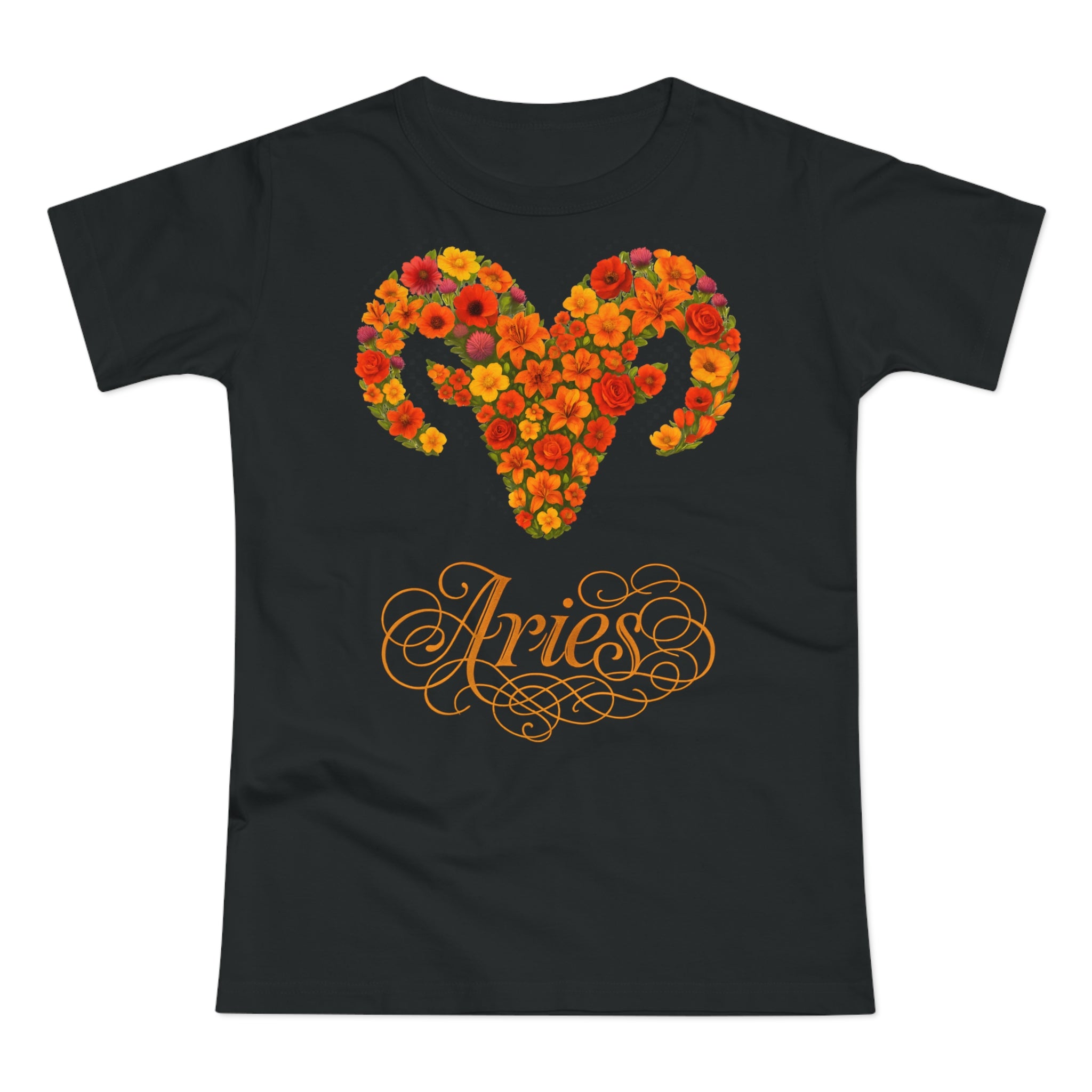 Widder: Frontprint, Womens' T-Shirt, florales Sternzeichen, Zodiac Astrologie (Aries)