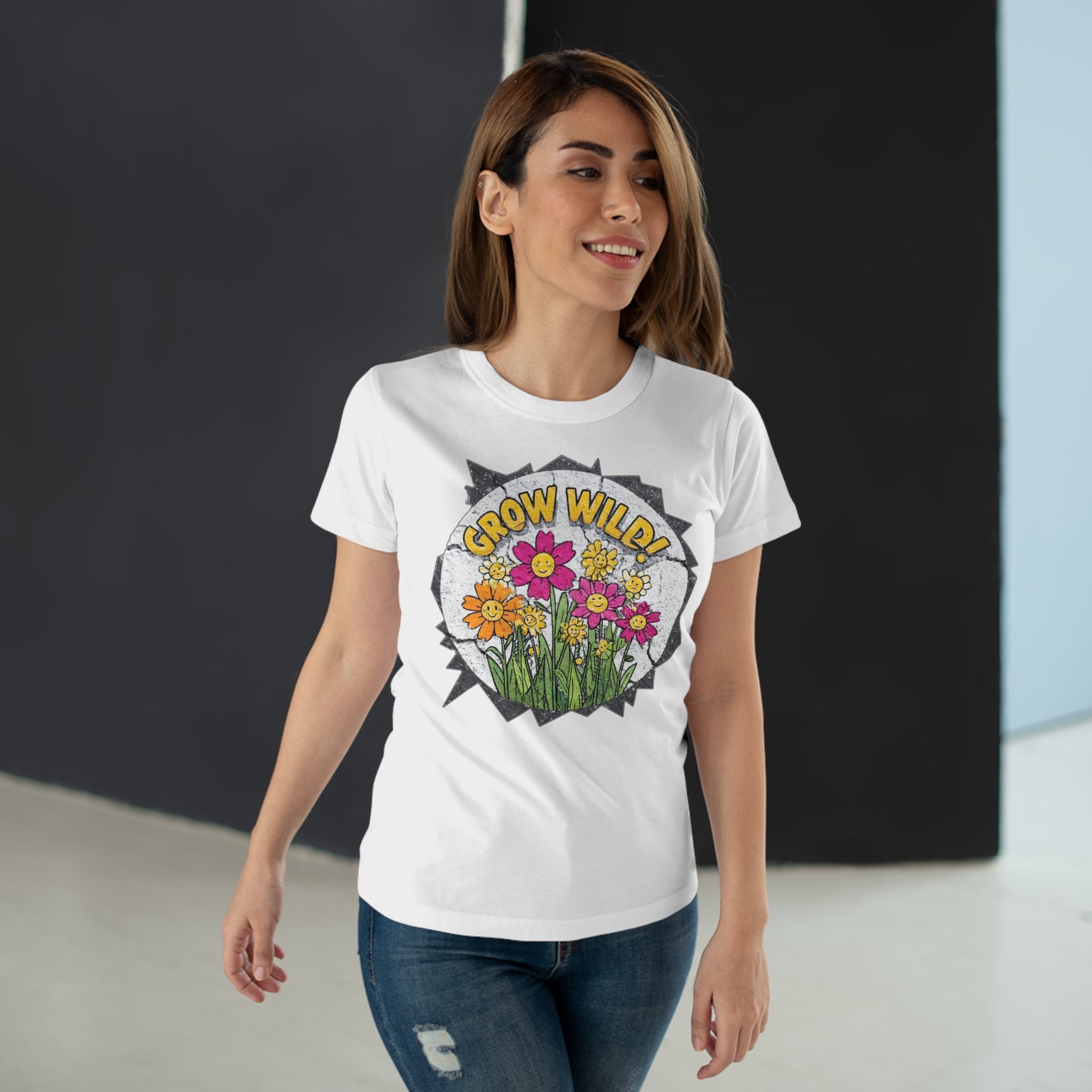 Grow Wild', Frontprint, Women's T-Shirt, Floral Tee for Garden Lovers, Spring Fashion, Eco-Friendly Gift, Nature-Inspired Apparel