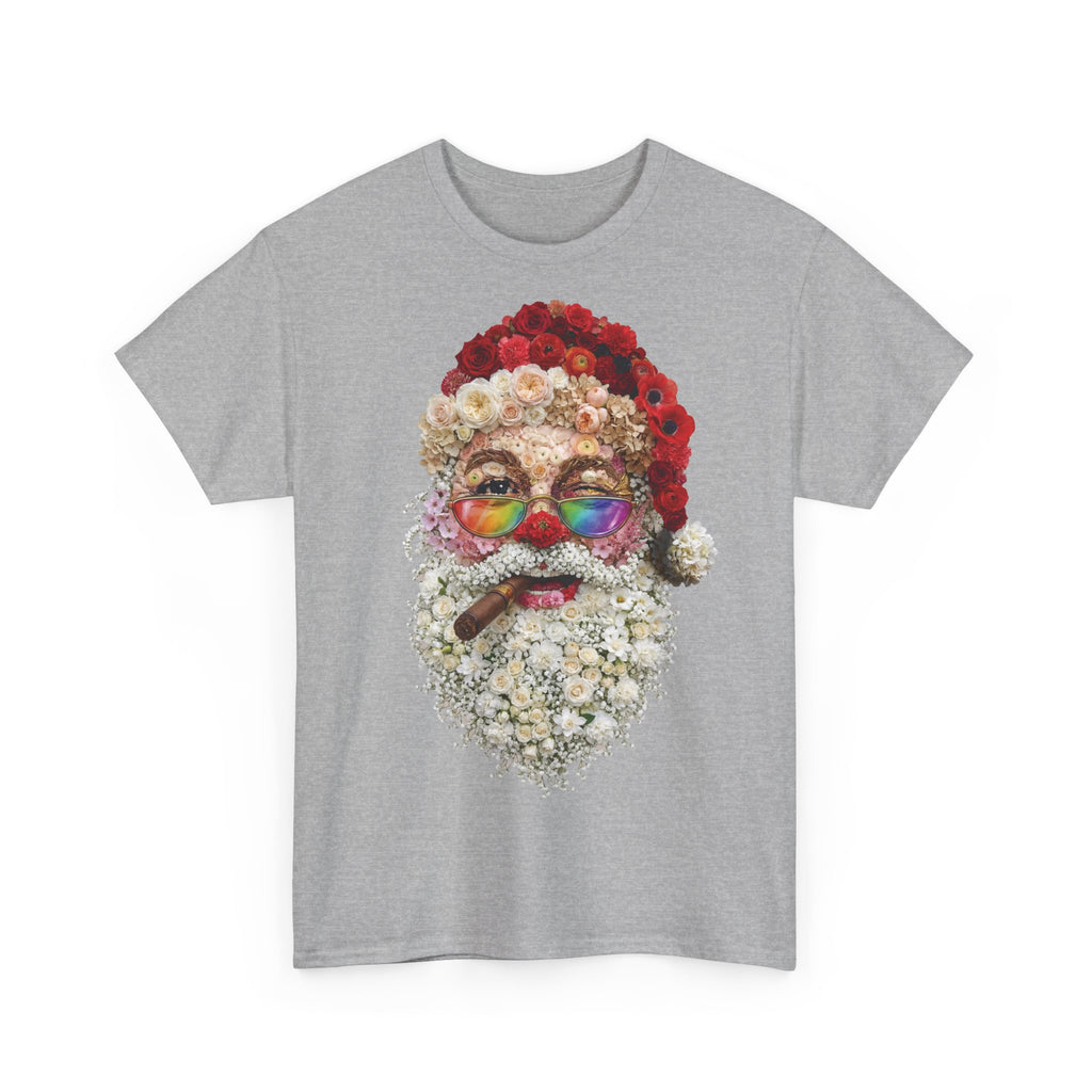 Blumen-Santa: Frontprint, Unisex T-Shirt, Floral Colorful Retro Santa with Cigar Weihnachten