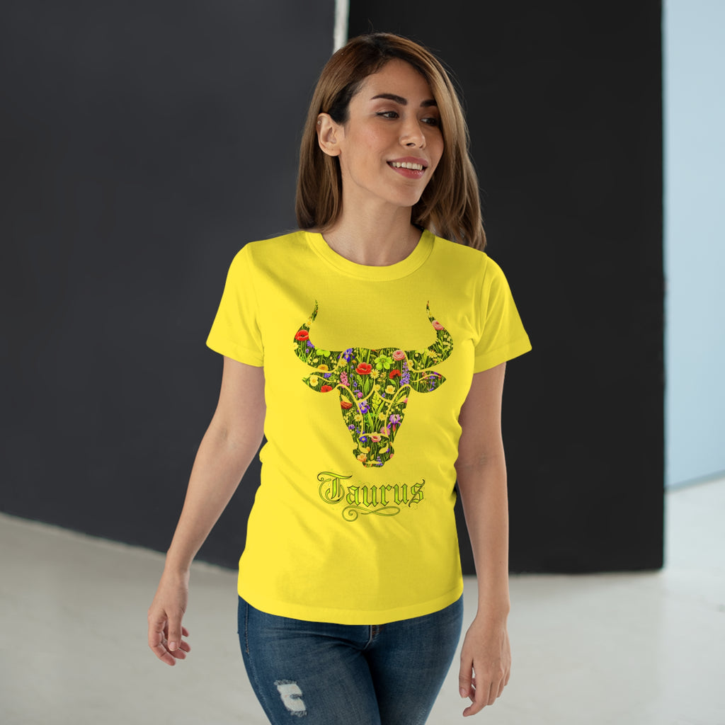 Stier: Frontprint, Womens' T-Shirt, florales Sternzeichen, Zodiac Astrologie (Taurus)