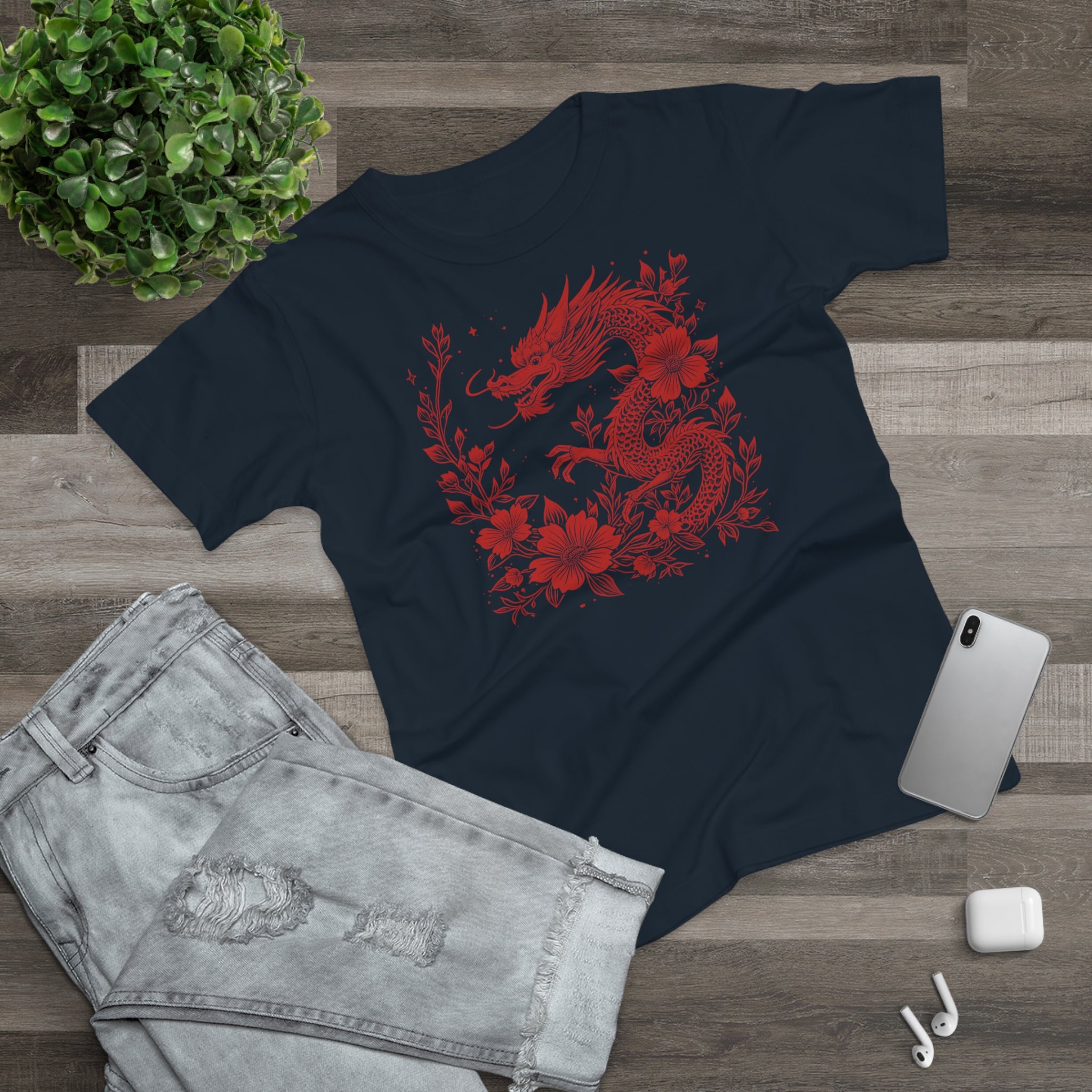 Floral Dragon - Japanese Tattoo-Style, Frontprint, Womens' T-Shirt