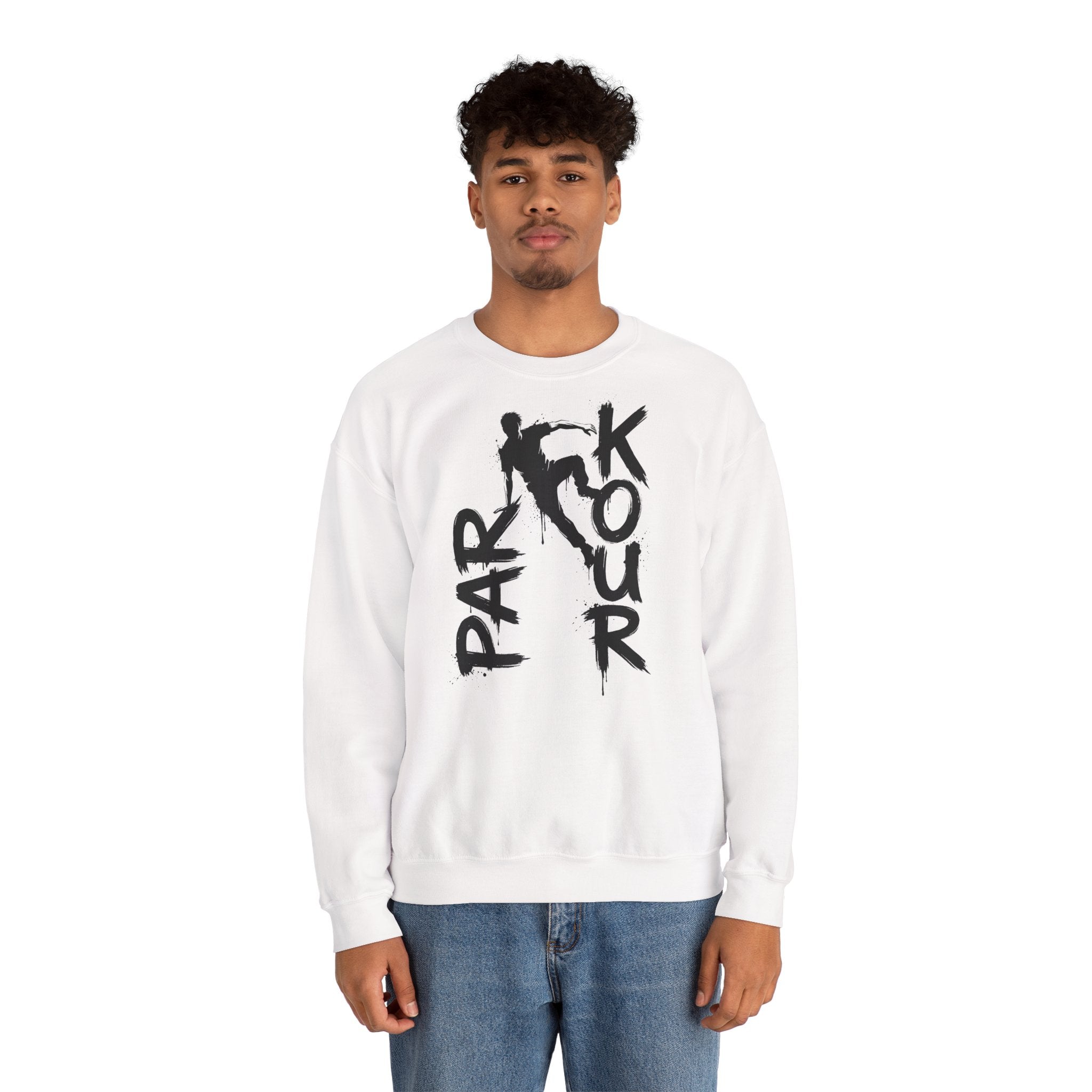 Parkour 11: Frontprint, Unisex Sweatshirt - Urban Stunt Silhouette Crewneck