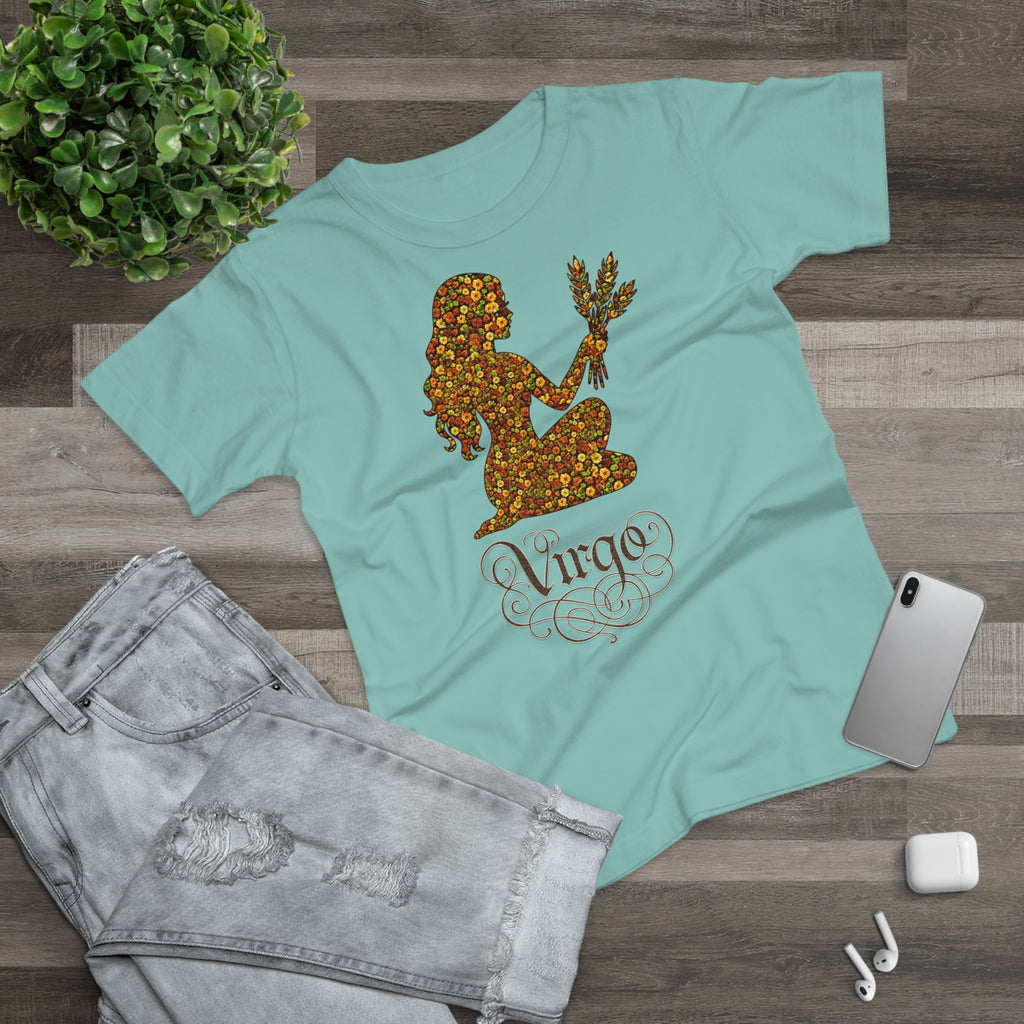 Jungfrau: Frontprint, Womens' T-Shirt, florales Sternzeichen, Zodiac Astrologie (Virgo)