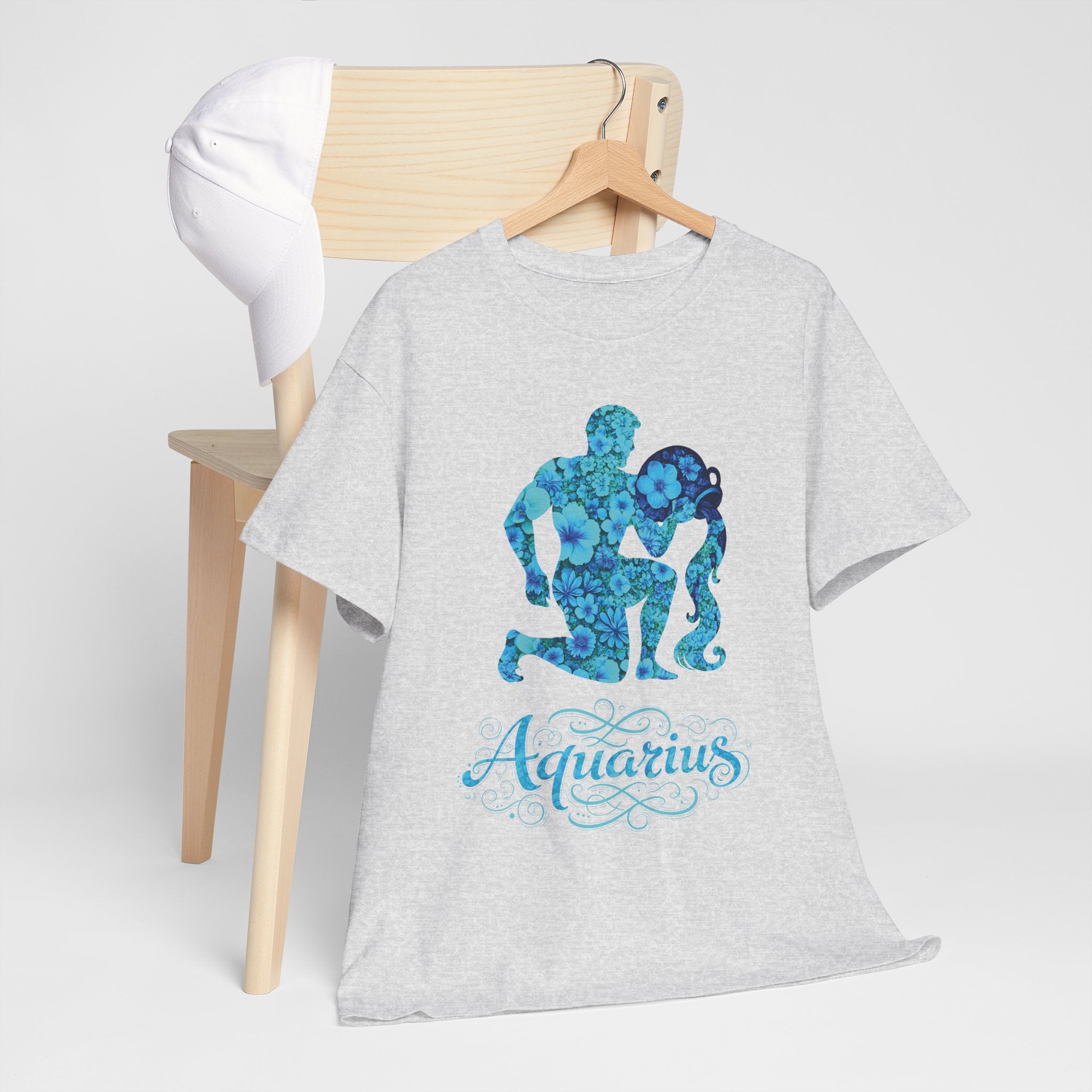 Aquarius Floral Zodiac Unisex Heavy Cotton Tee, Astrology Shirt, Horoscope Gift, Birthday Tee, Unique Astrology Apparel