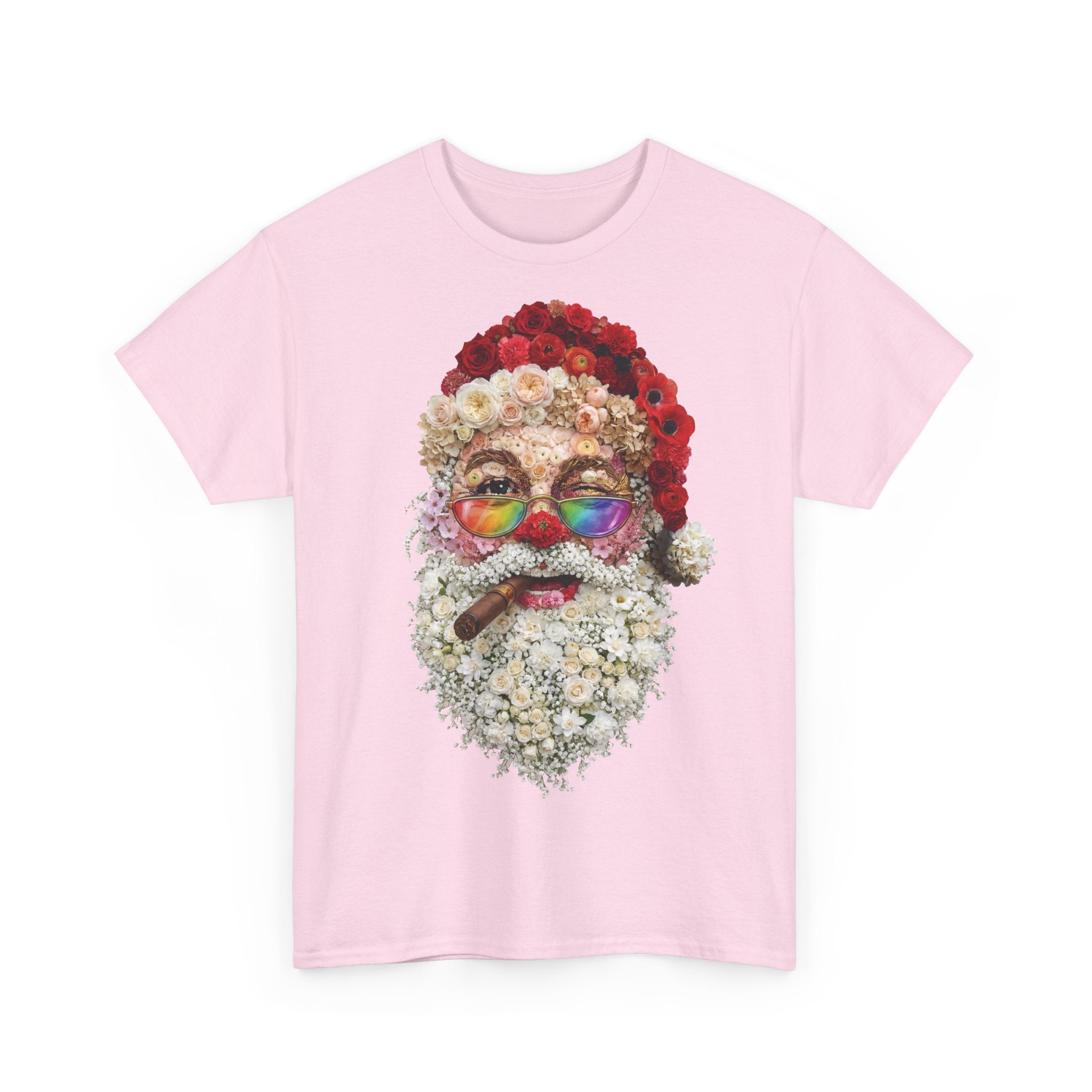 Blumen-Santa: Frontprint, Unisex T-Shirt, Floral Colorful Retro Santa with Cigar Weihnachten