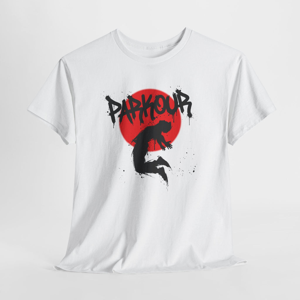 Parkour A: Frontprint, Unisex T-Shirt - Urban Stunt Silhouette Crewneck