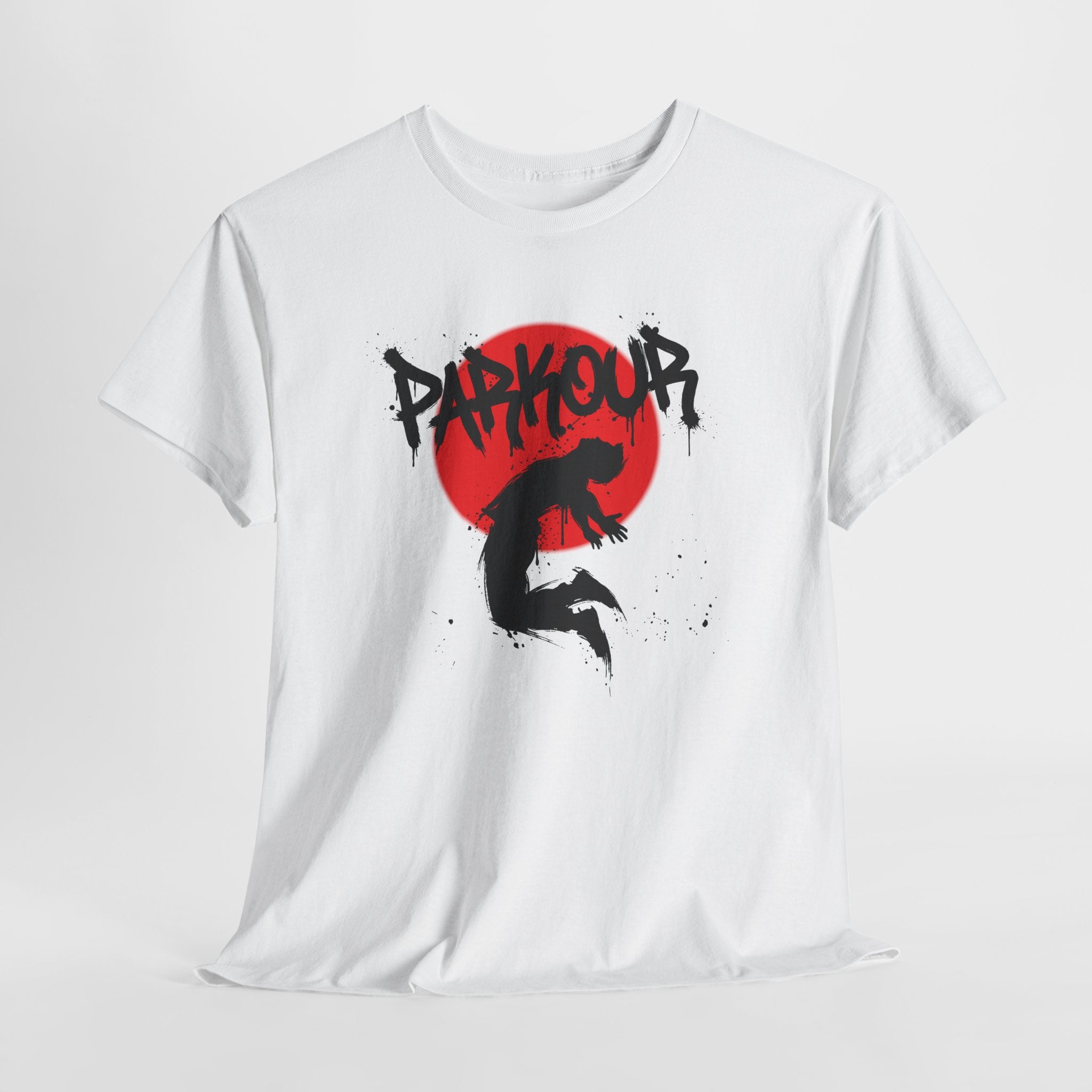 Parkour A: Frontprint, Unisex T-Shirt - Urban Stunt Silhouette Crewneck