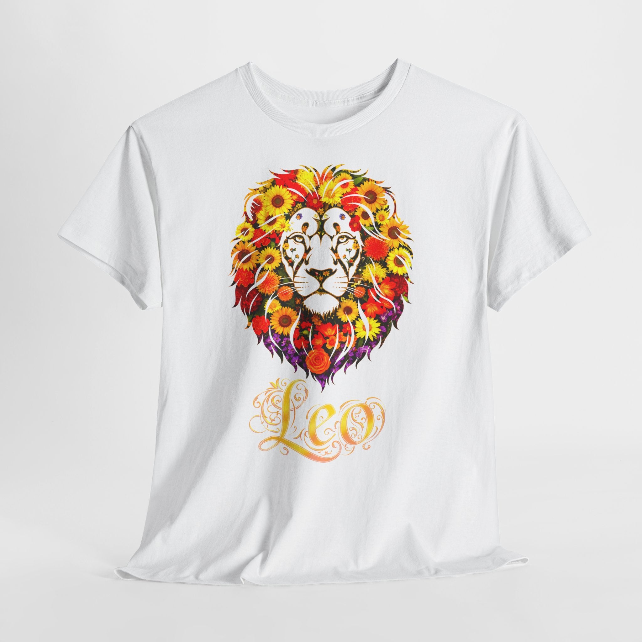 Löwe: Frontprint, Unisex T-Shirt - Florales Sternzeichen Astrologie (Leo)