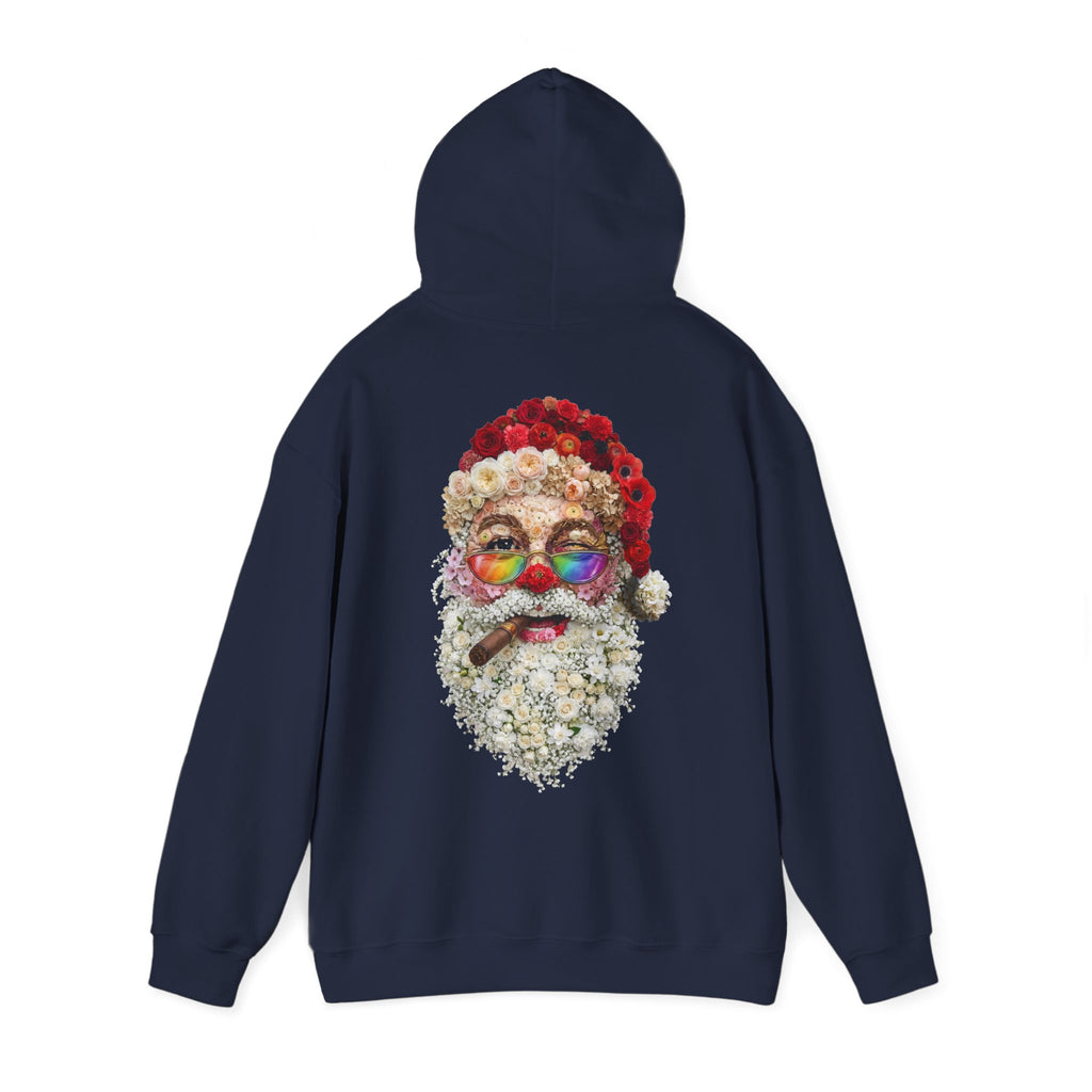 Blumen-Santa: Backprint, Unisex Hoodie, Rainbow Glasses Christmas X-Mas Floral