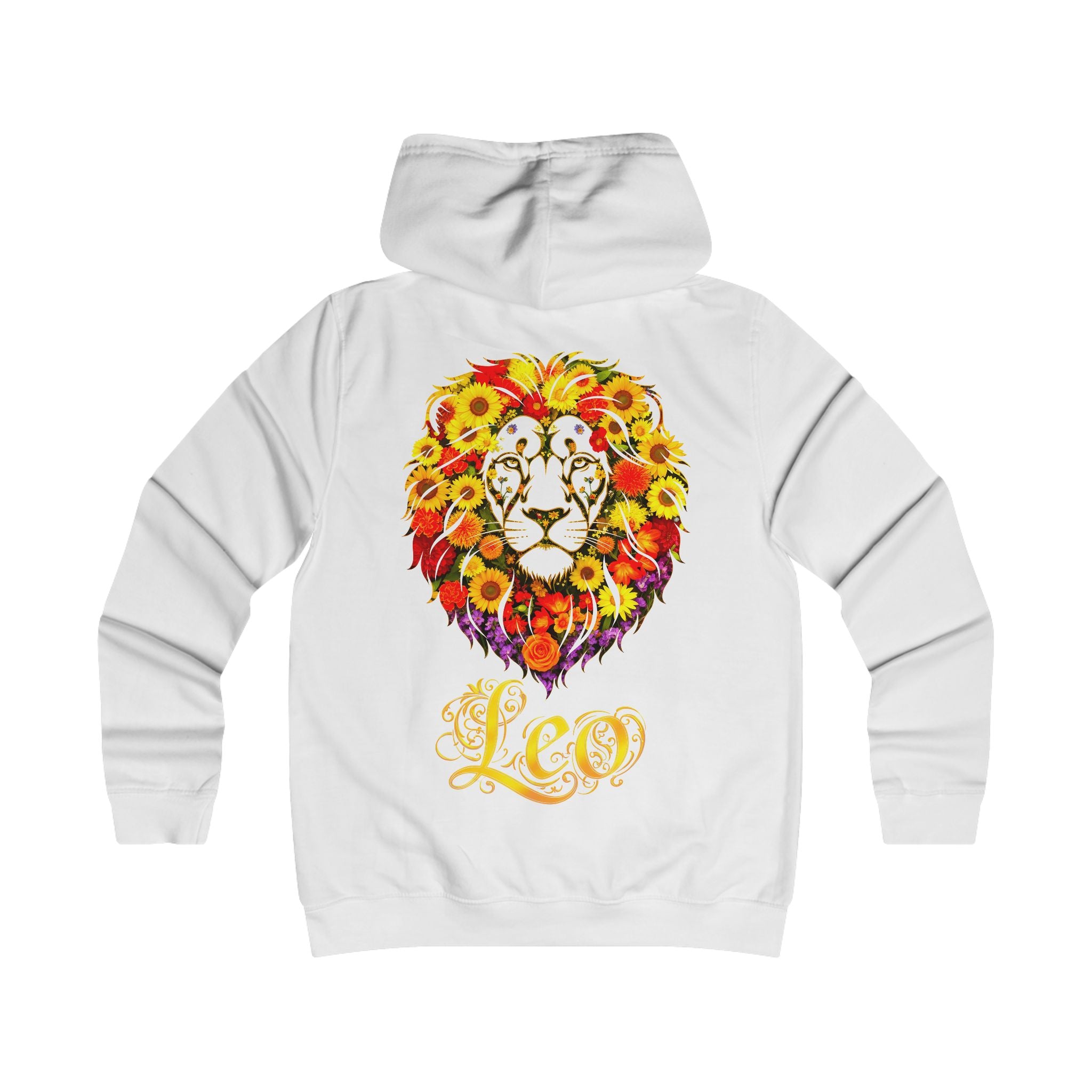Löwe: Backprint, Womens' Hoodie - florales Sternzeichen, Zodiac (Leo)