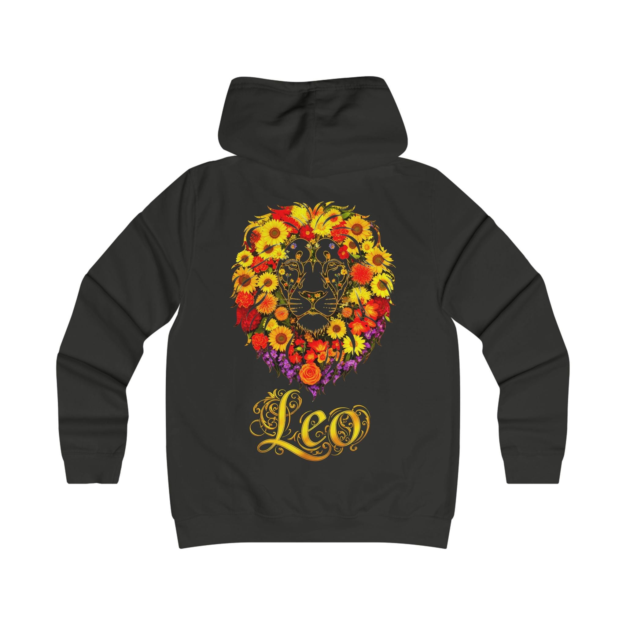 Löwe: Backprint, Womens' Hoodie - florales Sternzeichen, Zodiac (Leo)