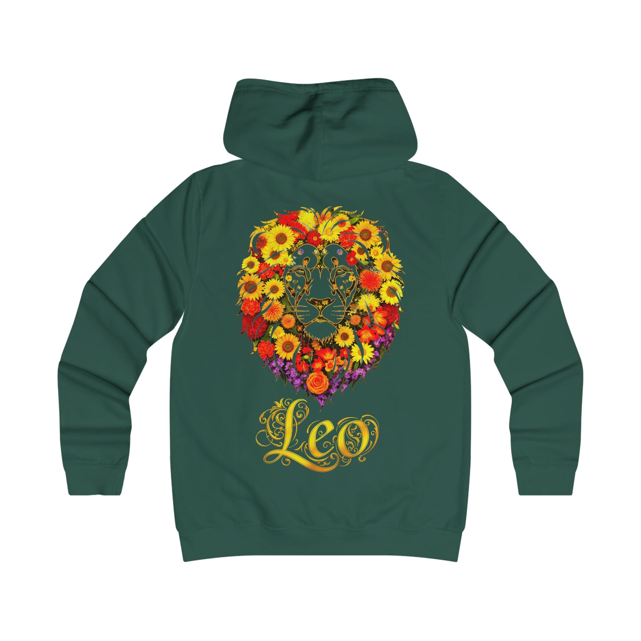 Löwe: Backprint, Womens' Hoodie - florales Sternzeichen, Zodiac (Leo)