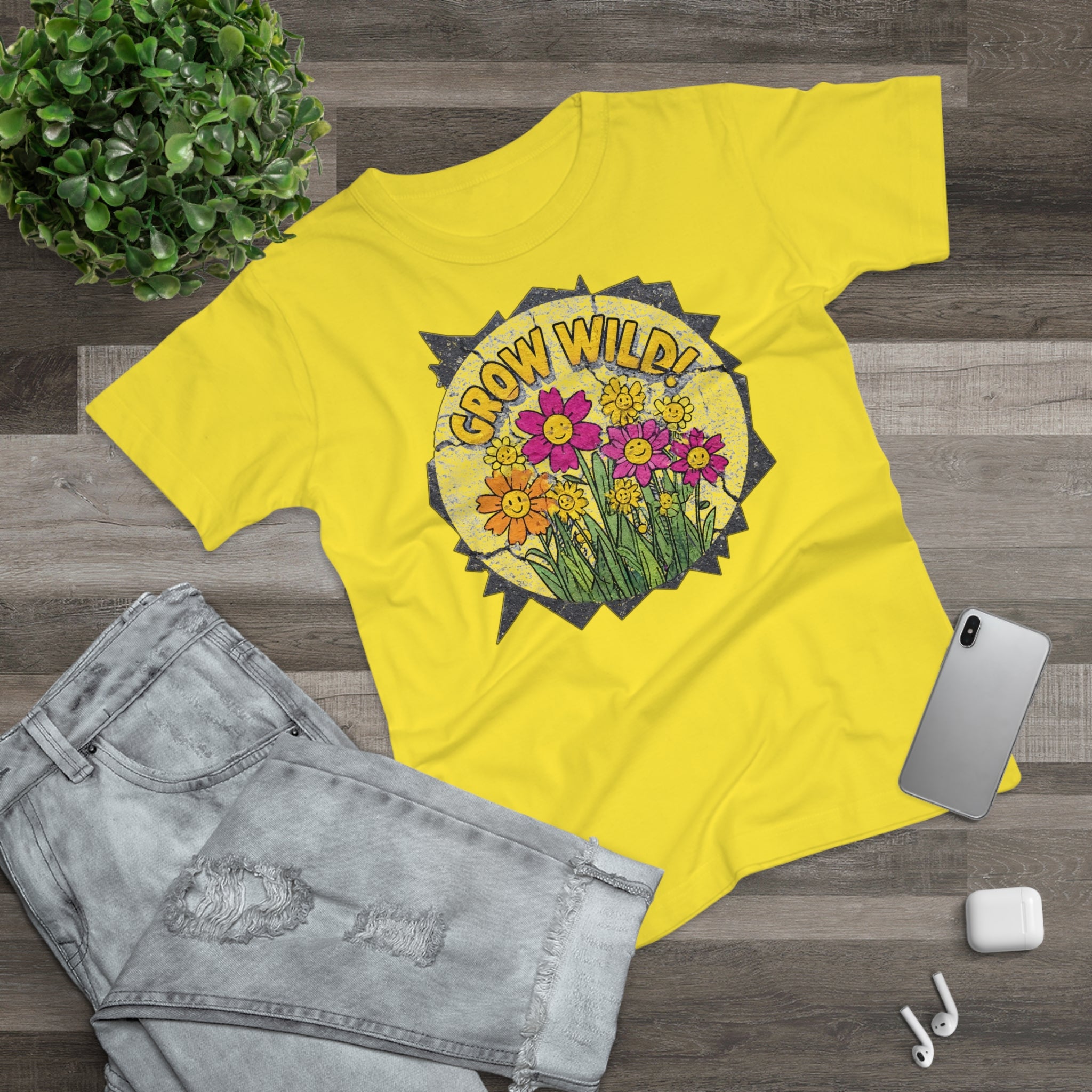 Grow Wild', Frontprint, Women's T-Shirt, Floral Tee for Garden Lovers, Spring Fashion, Eco-Friendly Gift, Nature-Inspired Apparel