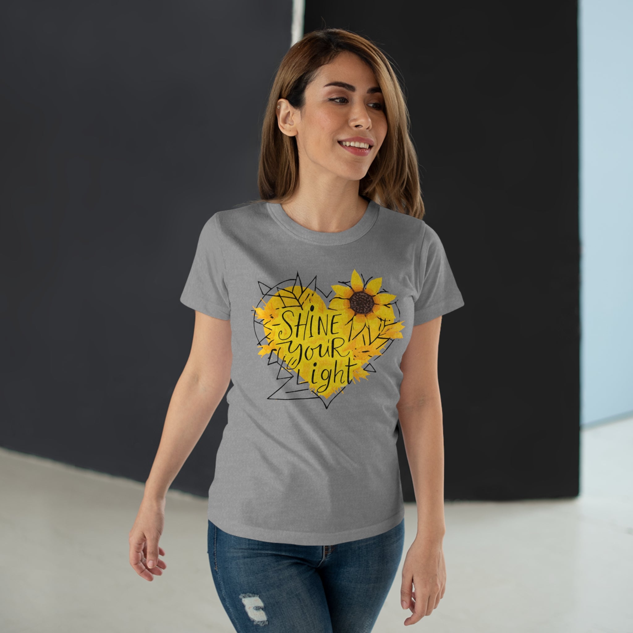 Sunflower Heart, Frontprint, Womens' T-Shirt, Shine Your Light