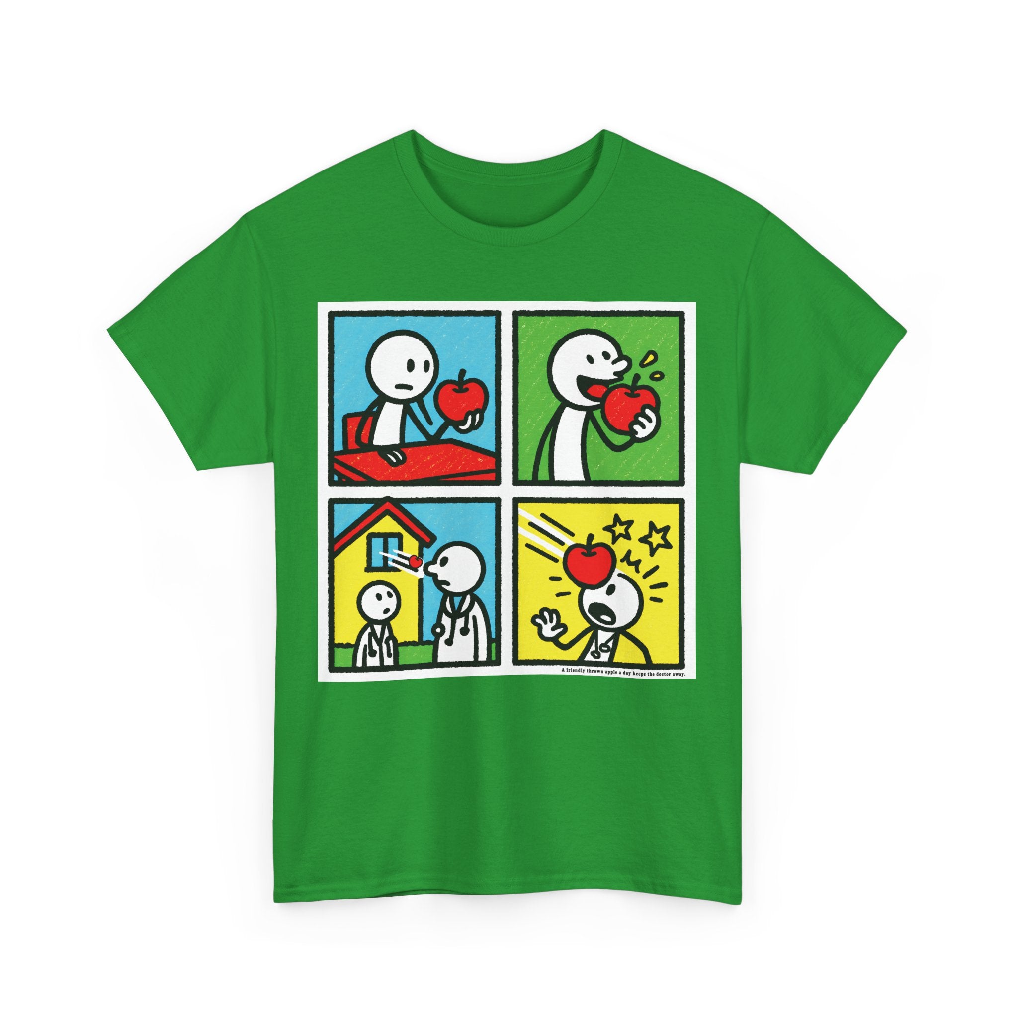Proverb - A friendly thrown apple keeps doctor away, Funny Graphic Unisex Heavy Cotton Tee, Cute Gift for Friends, Heart Theme T-Shirt, Casual Wear, Gift for Birthdays, Celebrate Love