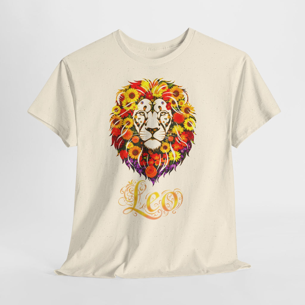 Löwe: Frontprint, Unisex T-Shirt - Florales Sternzeichen Astrologie (Leo)
