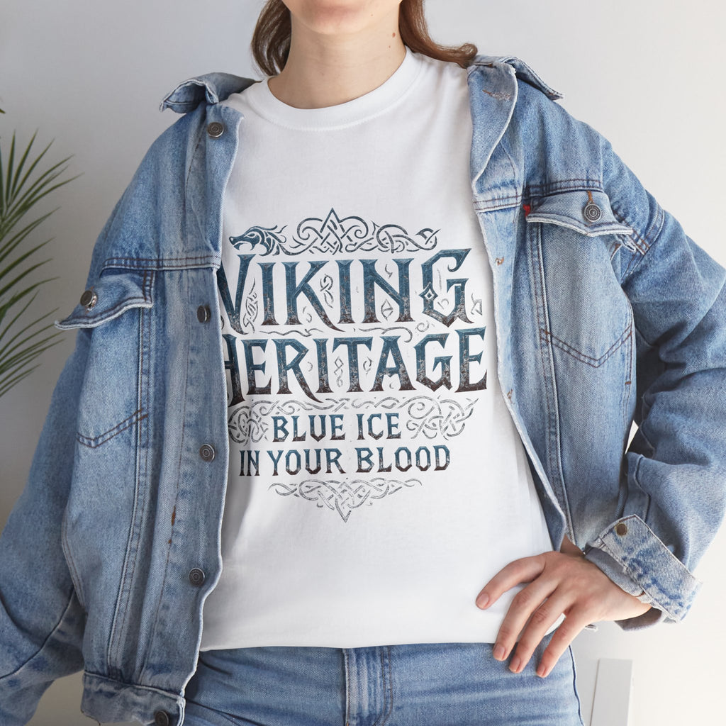 Viking Heritage Unisex Heavy Cotton Tee, Nordic Pride Shirt, Gift for Viking Fans, Heritage Apparel, Casual Wear, Blue Ice in Your Blood Tee
