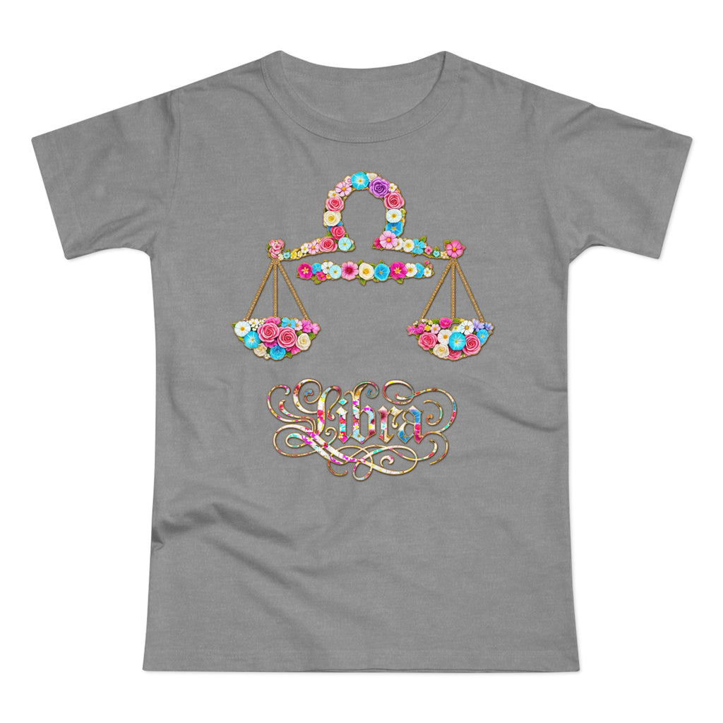 Waage: Frontprint, Womens' T-Shirt, florales Sternzeichen, Zodiac Astrologie (Libra)