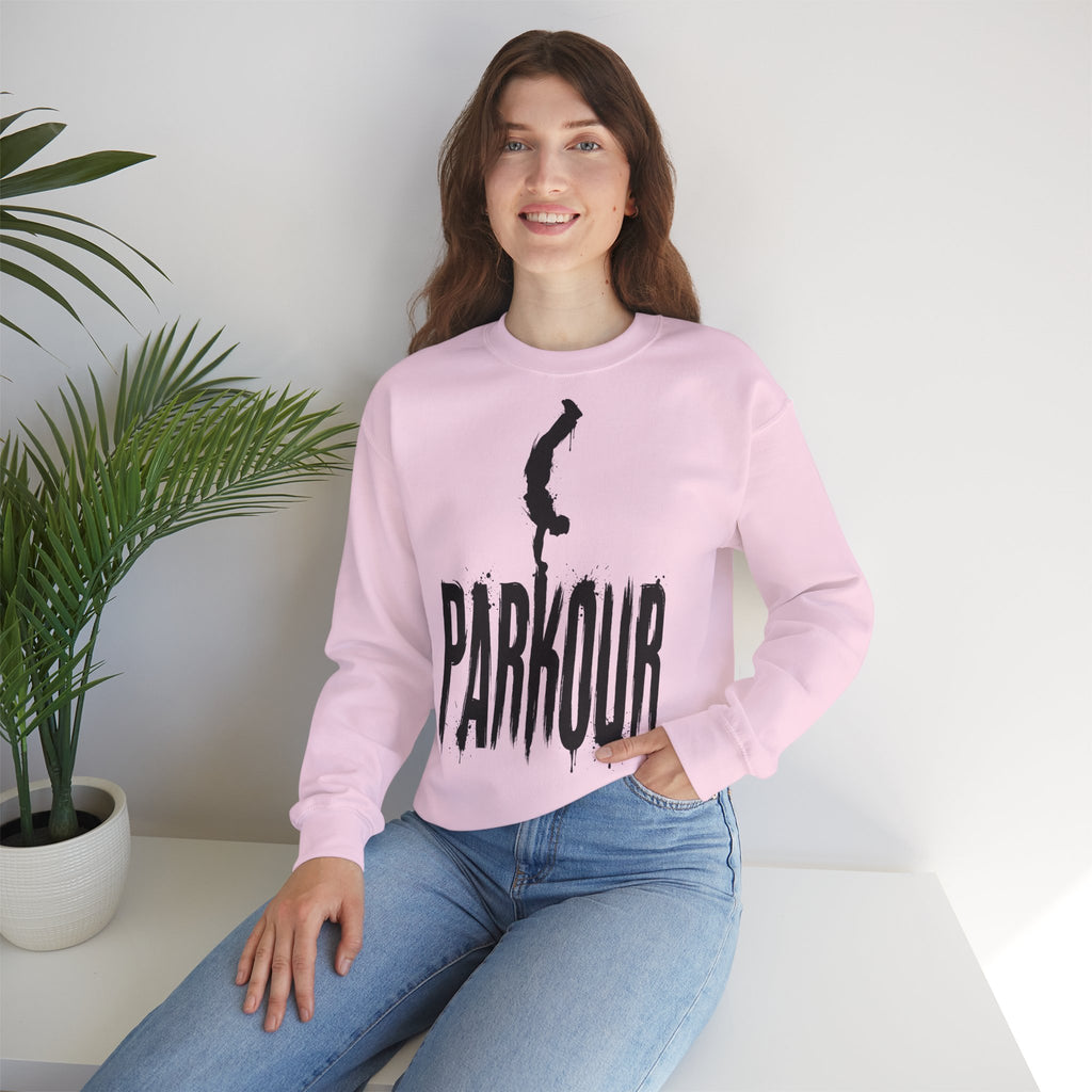 Parkour 03: Frontprint, Unisex Sweatshirt - Urban Stunt Silhouette Crewneck