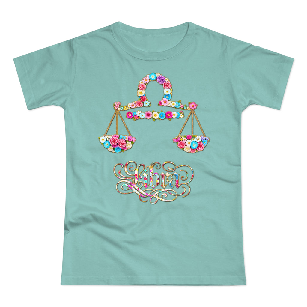 Waage: Frontprint, Womens' T-Shirt, florales Sternzeichen, Zodiac Astrologie (Libra)