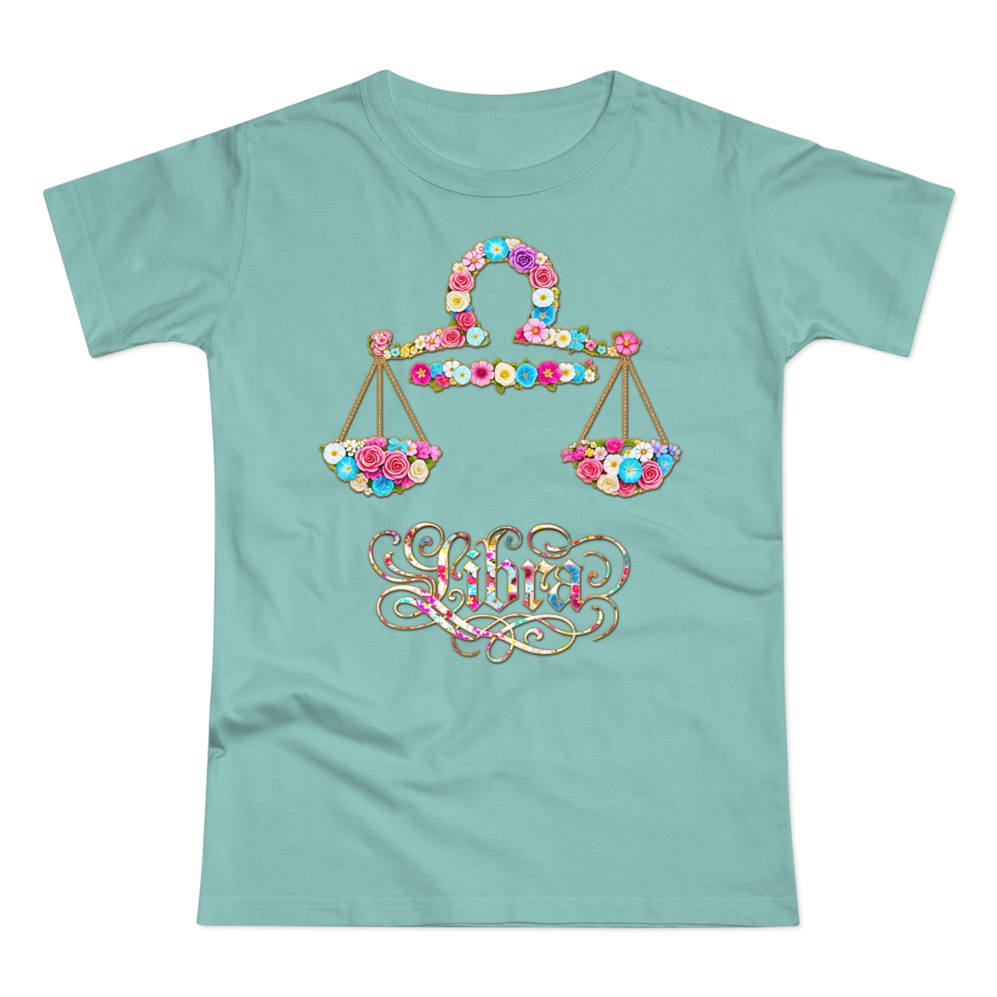Waage: Frontprint, Womens' T-Shirt, florales Sternzeichen, Zodiac Astrologie (Libra)