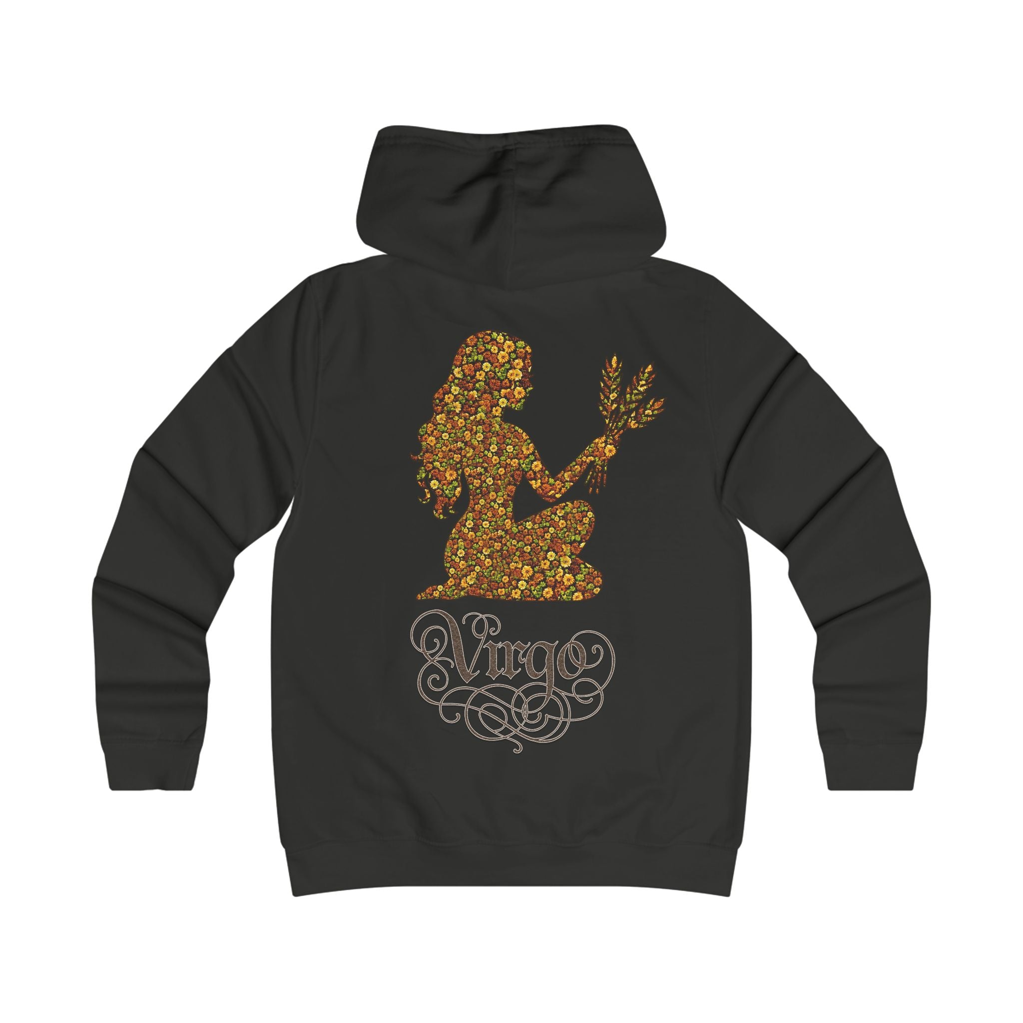 Jungfrau: Backprint, Womens' Hoodie - florales Sternzeichen, Zodiac (Virgo)