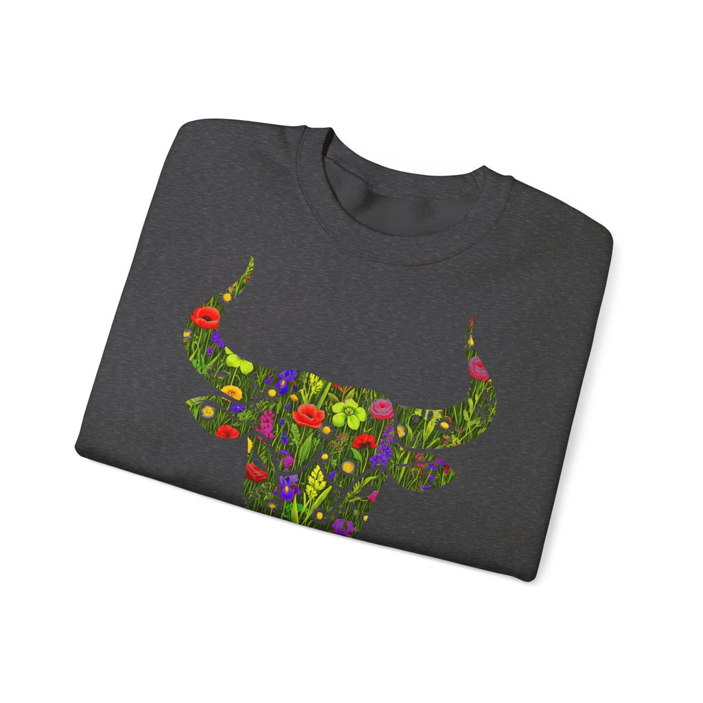Stier: Frontprint, Unisex Sweatshirt, florales Sternzeichen, Zodiac Astrologie (Taurus)