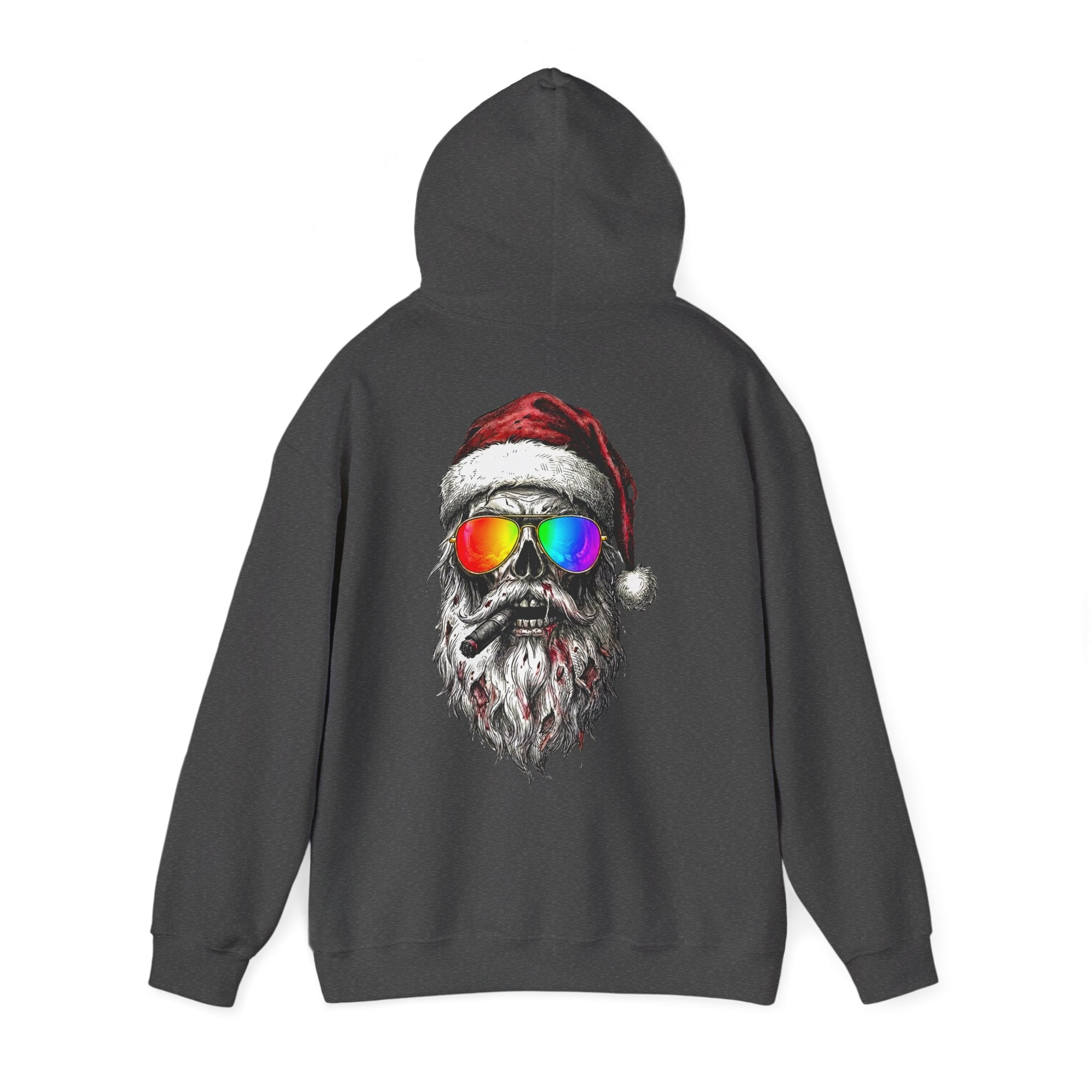 Pilot-Santa: Backprint, Unisex Hoodie Skull with Rainbow Sunglasses – Christmas Punk Pullover