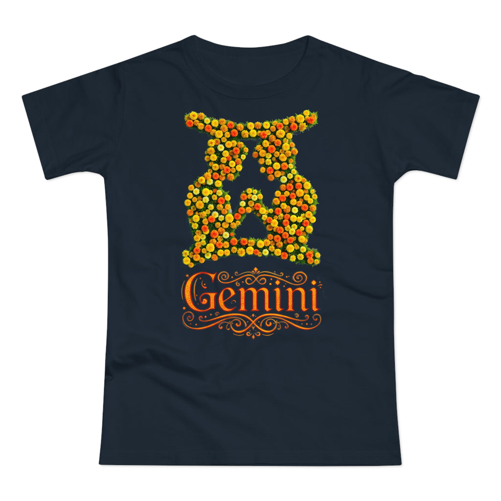Zwilling: Frontprint, Womens' T-Shirt, florales Sternzeichen, Zodiac Astrologie (Gemini)