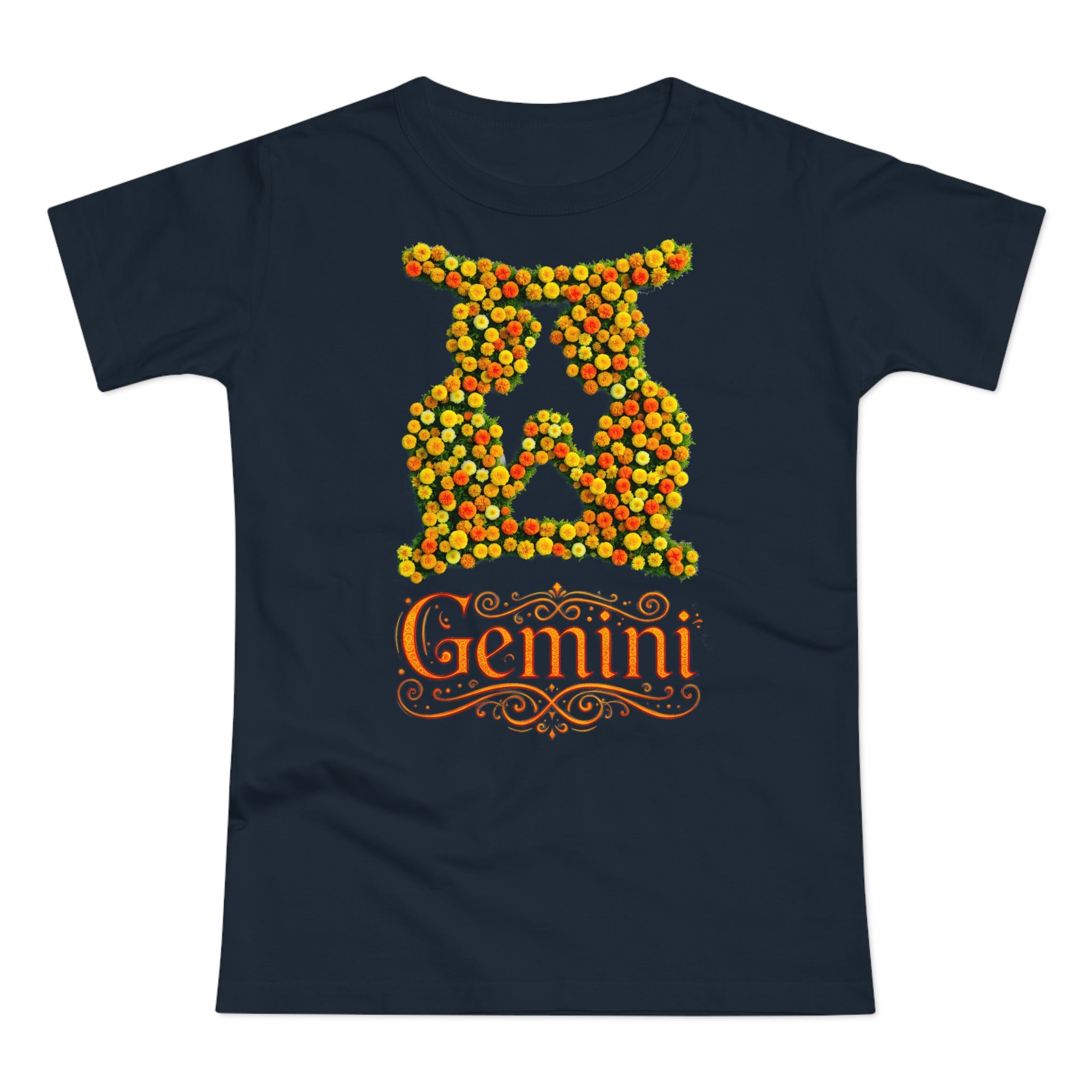 Zwilling: Frontprint, Womens' T-Shirt, florales Sternzeichen, Zodiac Astrologie (Gemini)