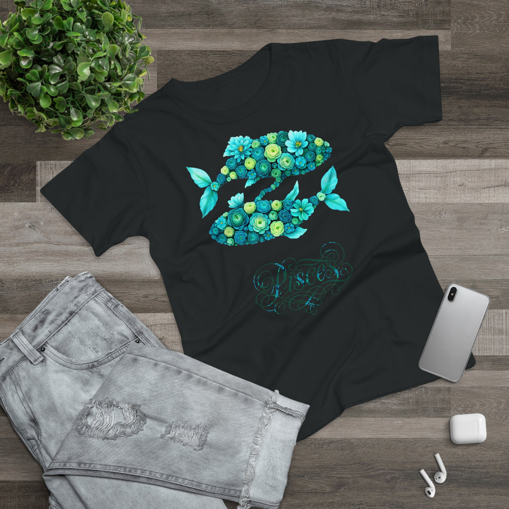 Fische: Frontprint, Womens' T-Shirt, florales Sternzeichen, Zodiac Astrologie (Pisces)