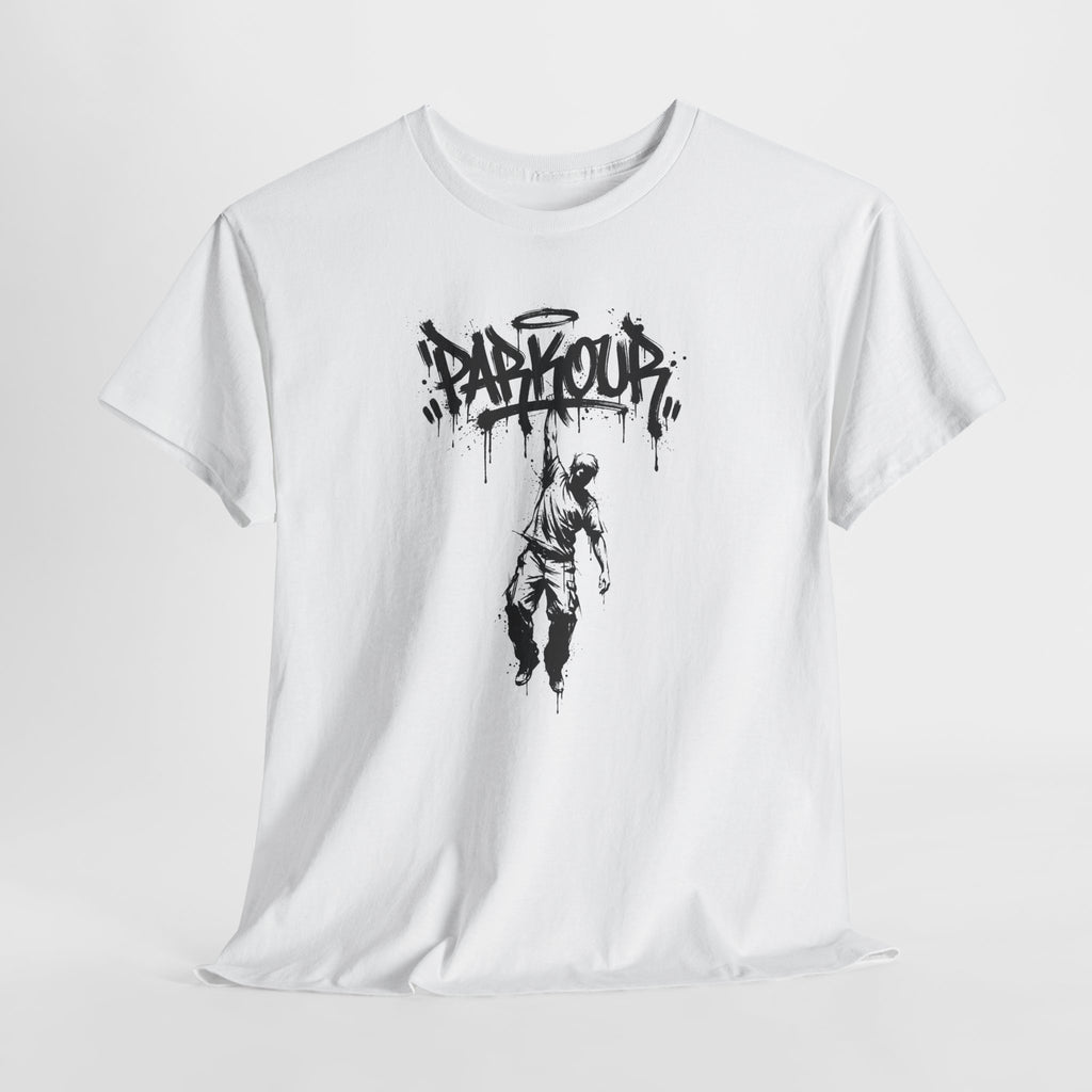 Parkour 04: Frontprint, Unisex T-Shirt - - Urban Stunt Silhouette Crewneck