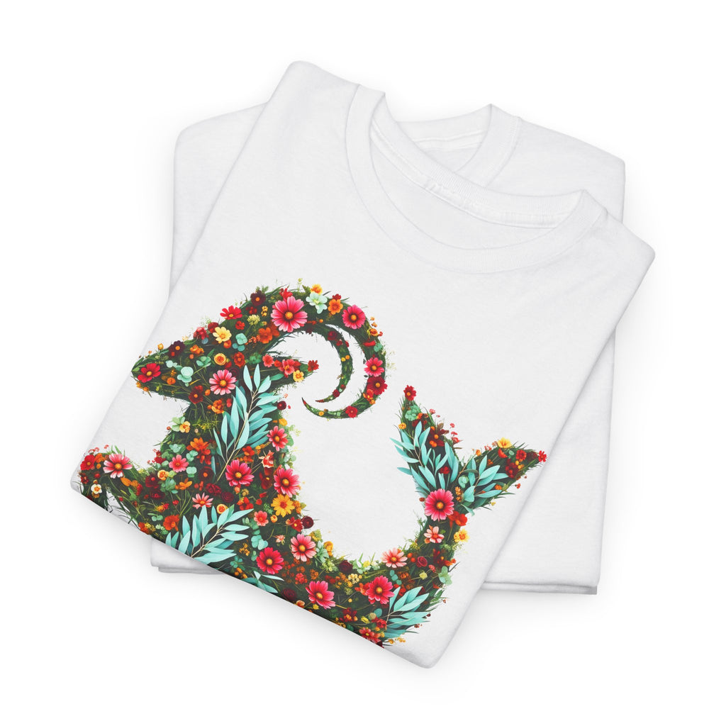Steinbock: Frontprint, Unisex T-Shirt - Florales Sternzeichen Astrologie (Capricorn)
