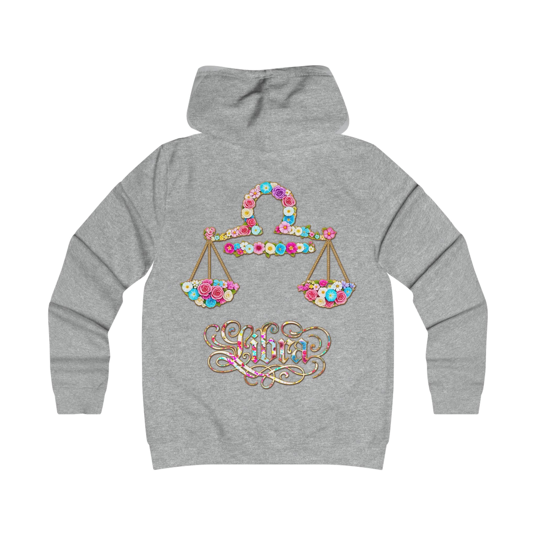 Waage: Backprint, Womens' Hoodie - florales Sternzeichen, Zodiac (Libra)