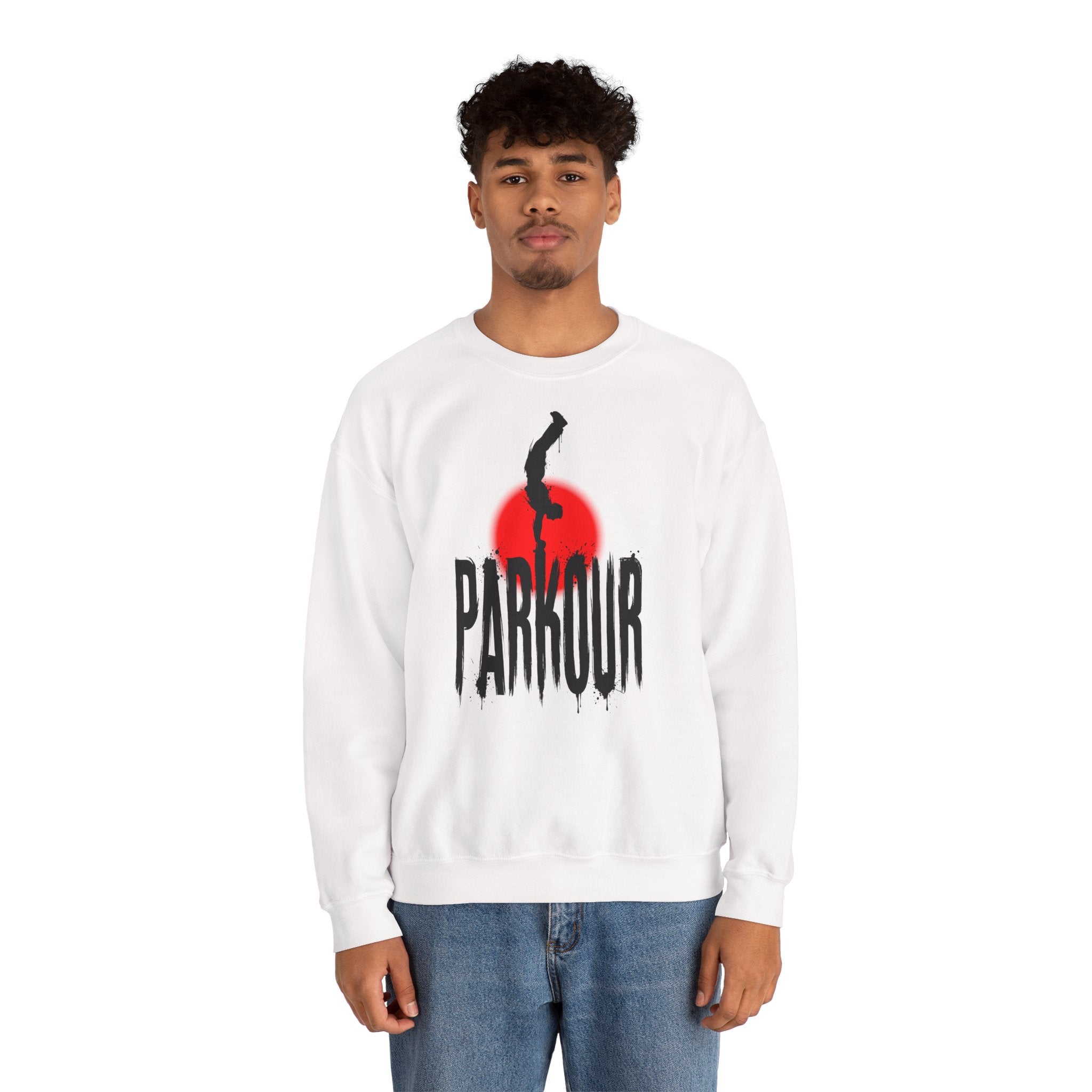 Parkour B: Frontprint, Unisex Sweatshirt - Urban Stunt Silhouette Crewneck