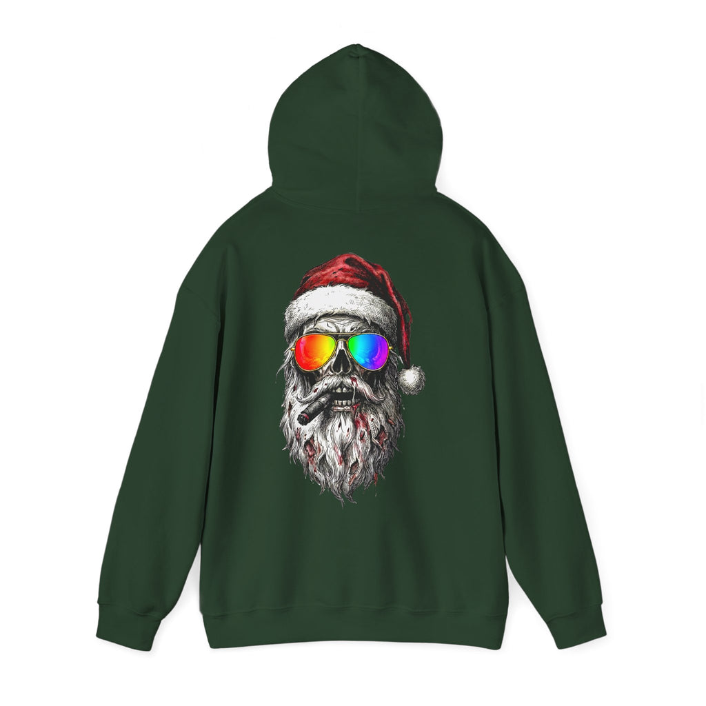 Pilot-Santa: Backprint, Unisex Hoodie Skull with Rainbow Sunglasses – Christmas Punk Pullover