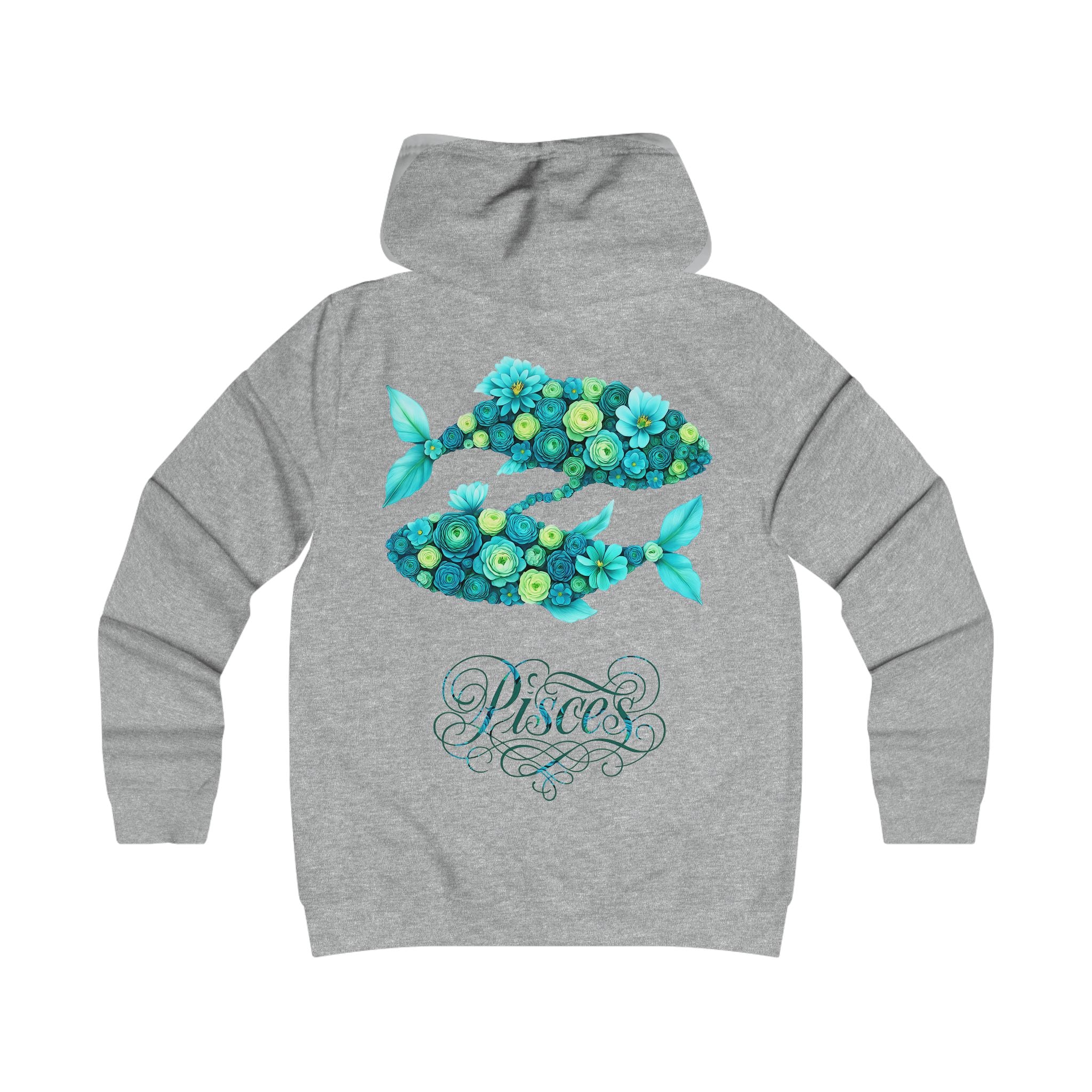 Fische: Backprint, Womens' Hoodie - florales Sternzeichen, Zodiac (Pisces)