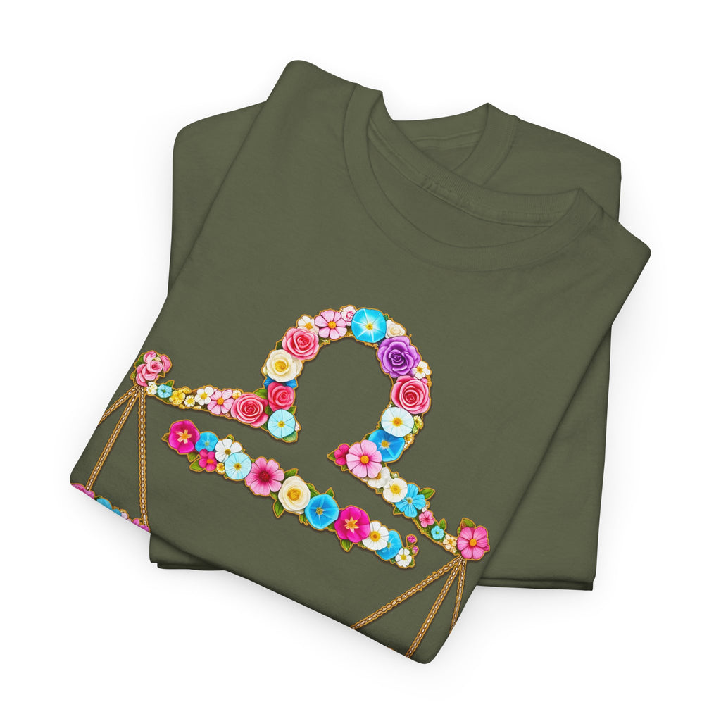 Waage: Frontprint, Unisex T-Shirt - Florales Sternzeichen Astrologie (Libra)
