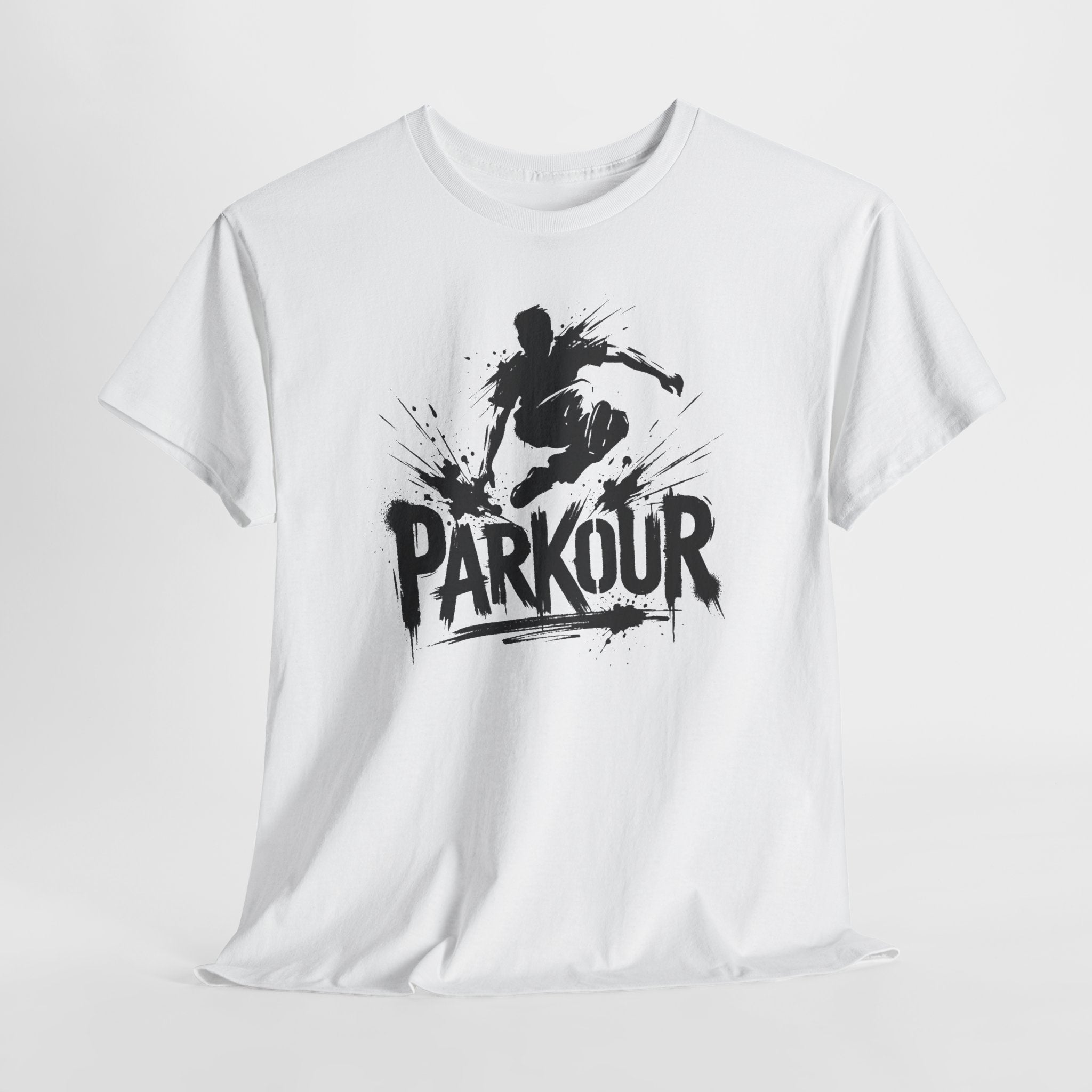 Parkour 01: Frontprint, Unisex T-Shirt - - Urban Stunt Silhouette Crewneck