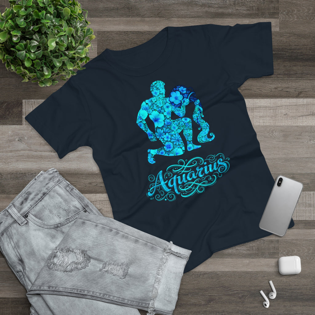 Wassermann: Frontprint, Womens' T-Shirt, florales Sternzeichen, Zodiac Astrologie (Aquarius)