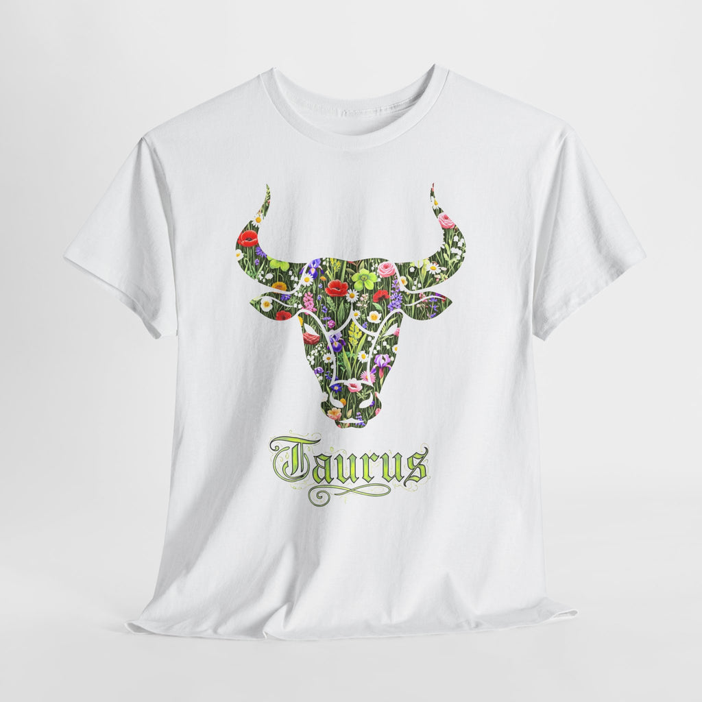 Stier: Frontprint, Unisex T-Shirt - Florales Sternzeichen Astrologie (Taurus)