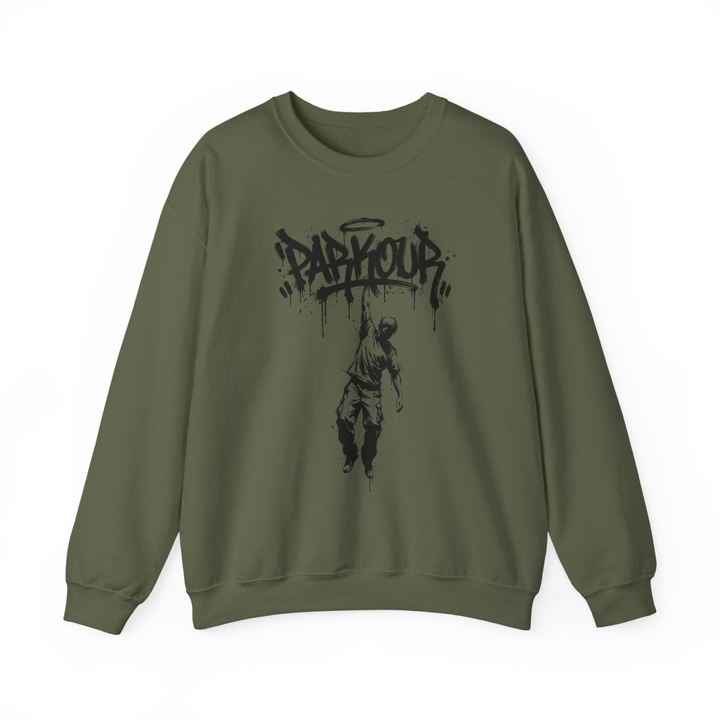 Parkour 04: Frontprint, Unisex Sweatshirt - Urban Stunt Silhouette Crewneck