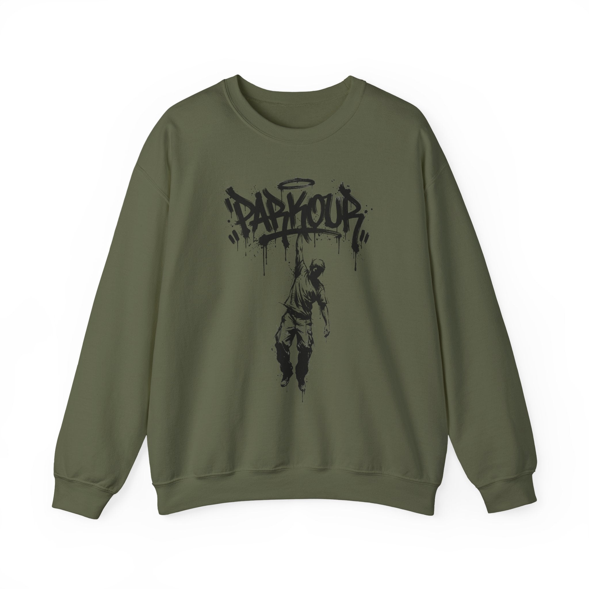 Parkour 04: Frontprint, Unisex Sweatshirt - Urban Stunt Silhouette Crewneck