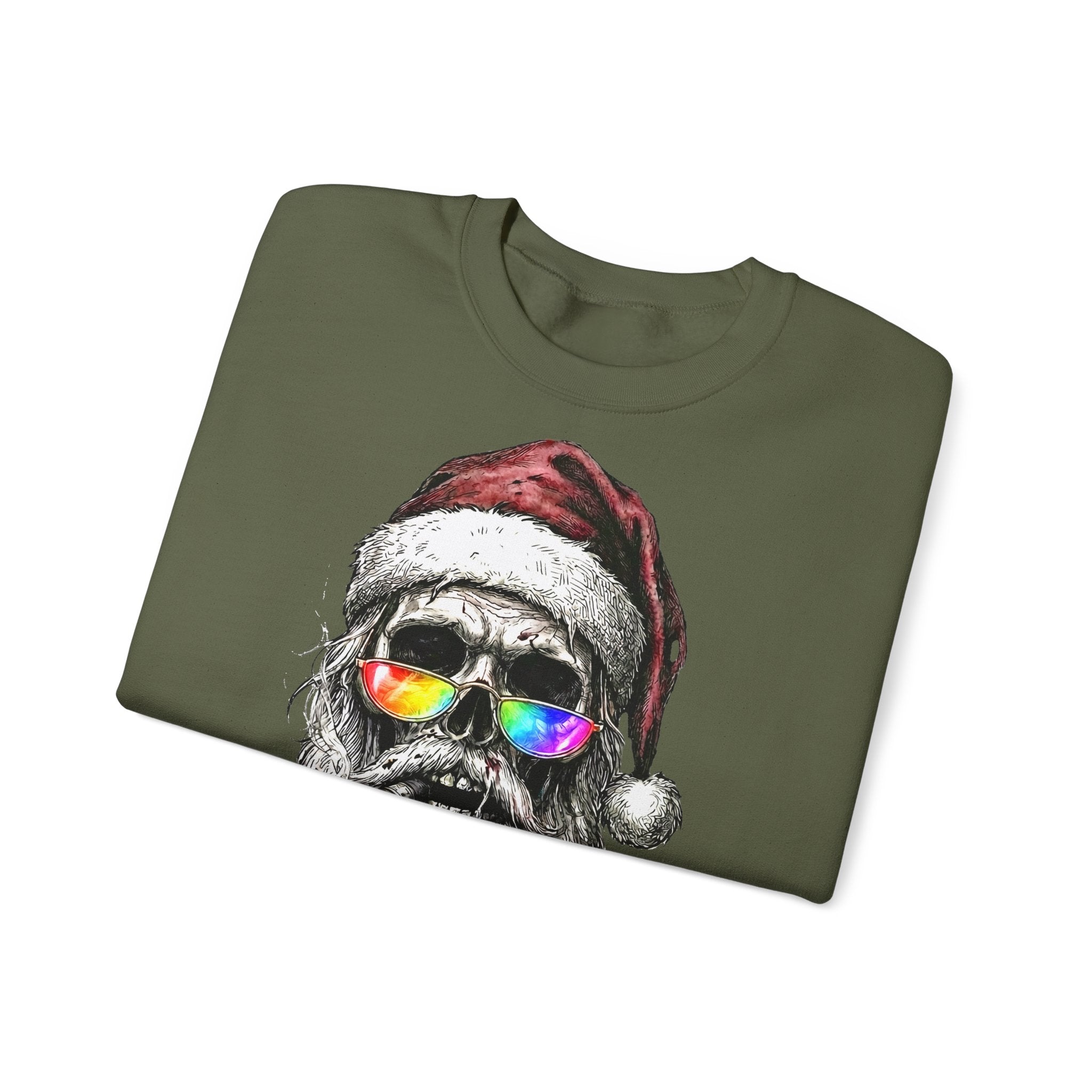 Dark-Santa: Frontprint, Unisex Sweatshirt, Skull Skull with Rainbow Sunglasses Crewneck