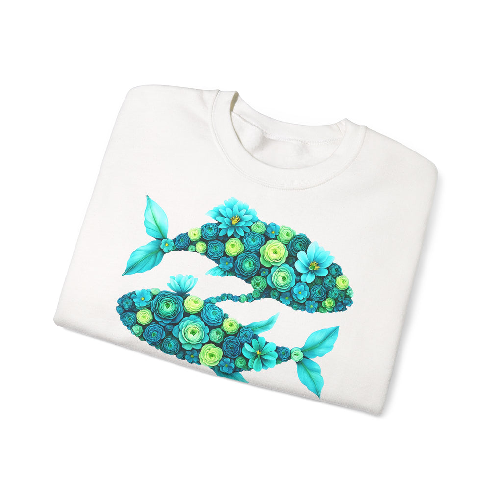 Fische: Frontprint, Unisex Sweatshirt, florales Sternzeichen, Zodiac Astrologie (Pisces)