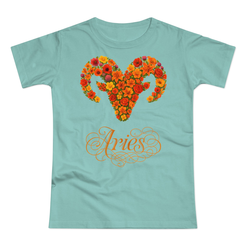 Widder: Frontprint, Womens' T-Shirt, florales Sternzeichen, Zodiac Astrologie (Aries)